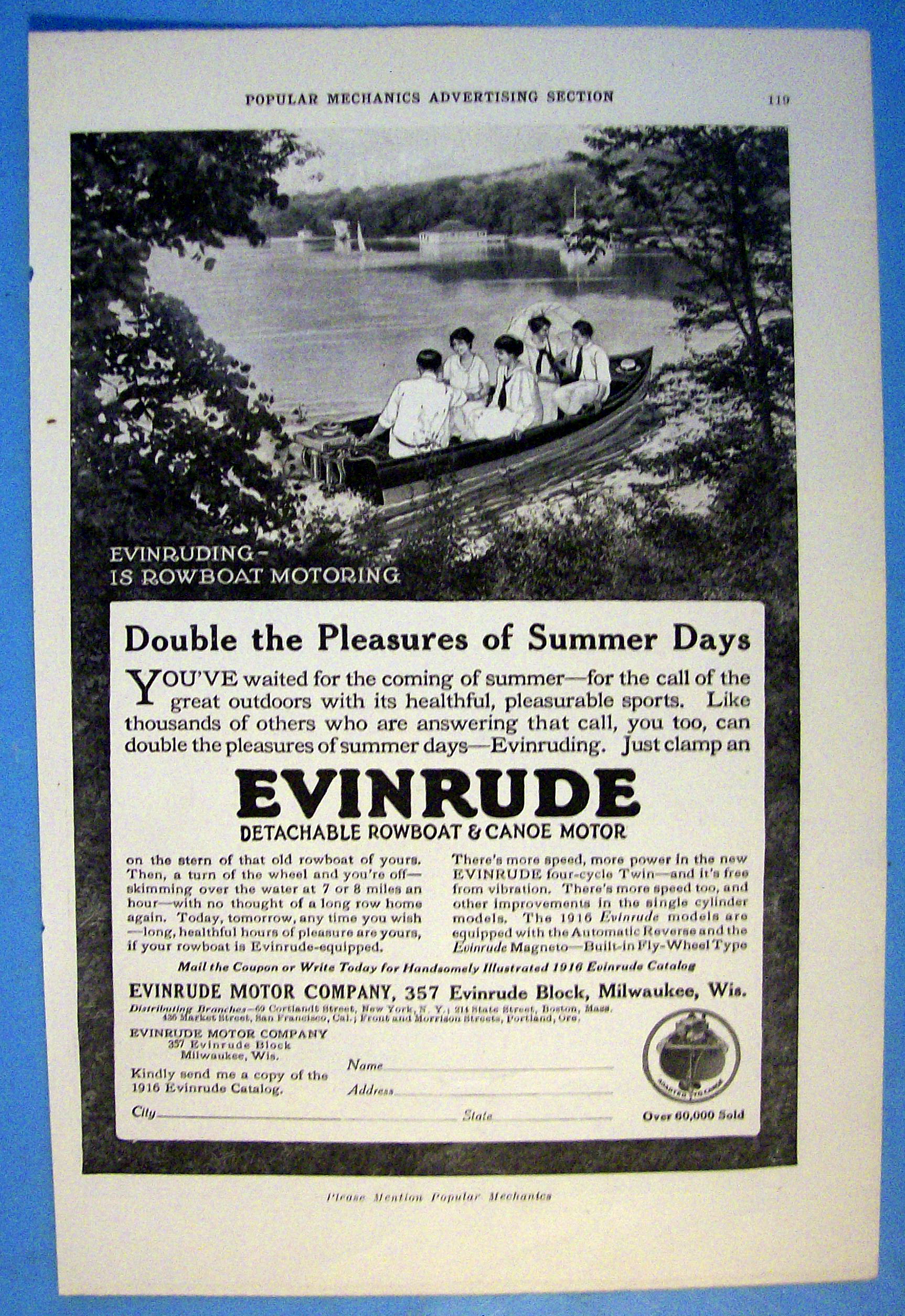 1916 Evinrude Rowboat Motors with People In A Boat