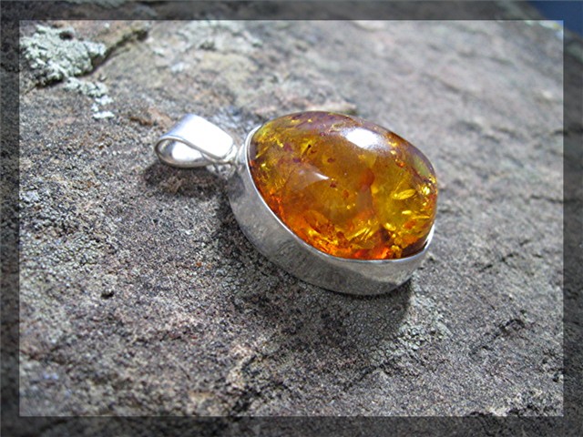 Baltic AMBER Sterling Silver Bugs Leaves Pendant