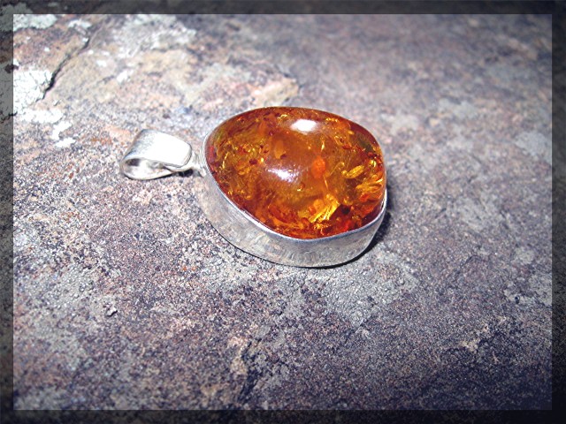 Baltic AMBER Sterling Silver Bugs Leaves Pendant