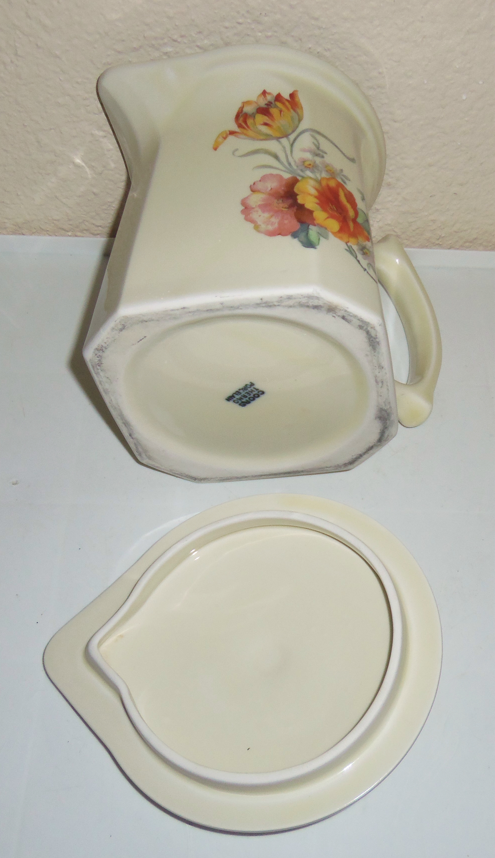 Coors Pottery Thermo Porcelain Tulip Lg Covered Pitcher