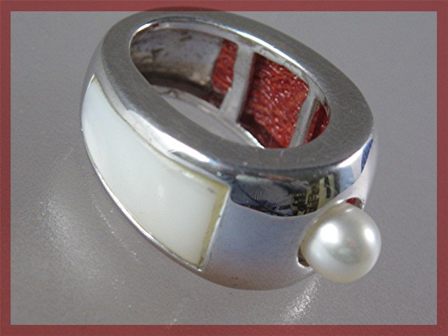 Coral Freshwater Pearl Mother Pearl Sterling Silver Pen