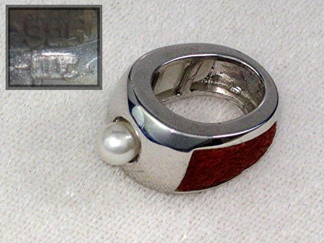 Coral Freshwater Pearl Mother Pearl Sterling Silver Pen