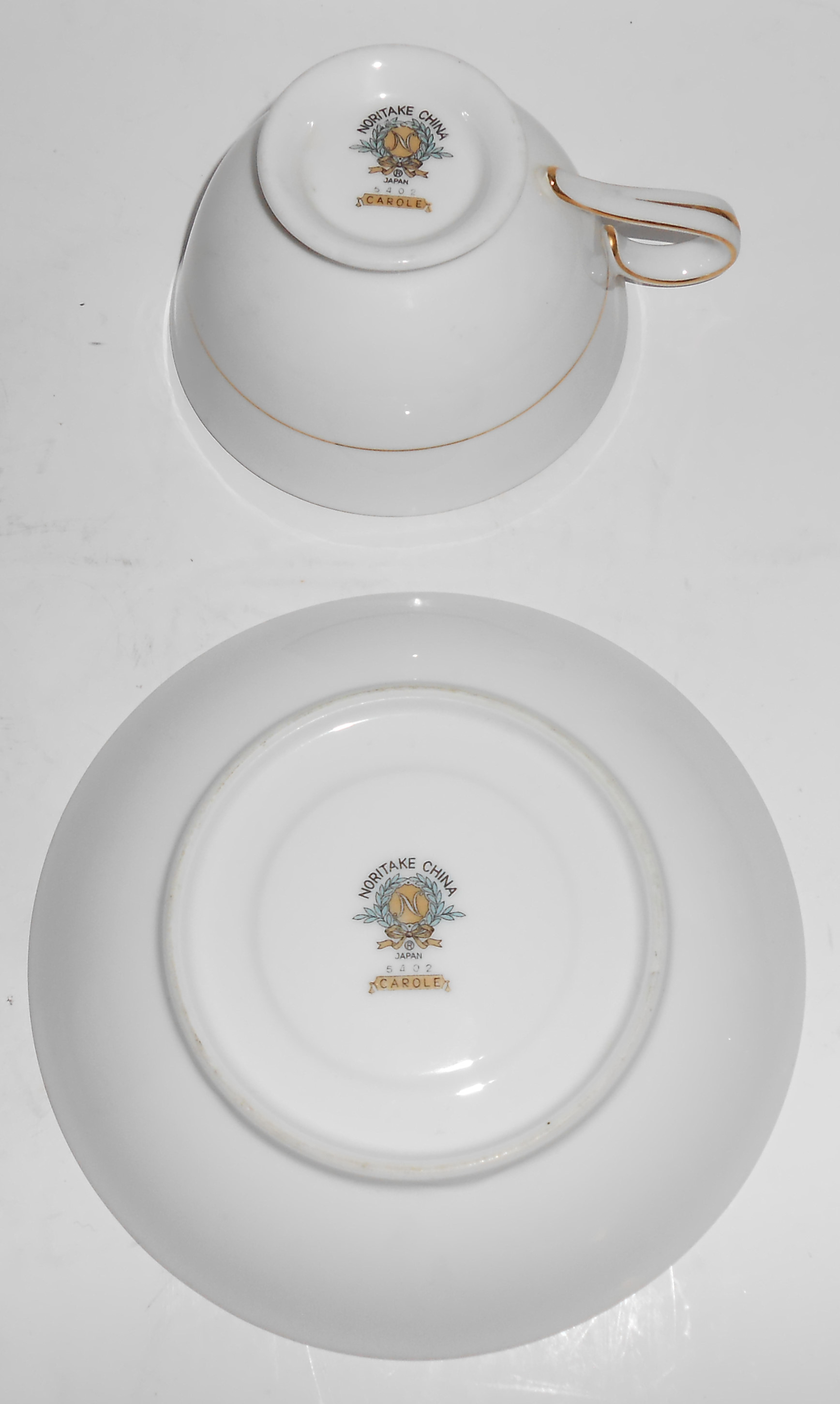 Noritake Porcelain China Carole W/Gold Cup & Saucer Set