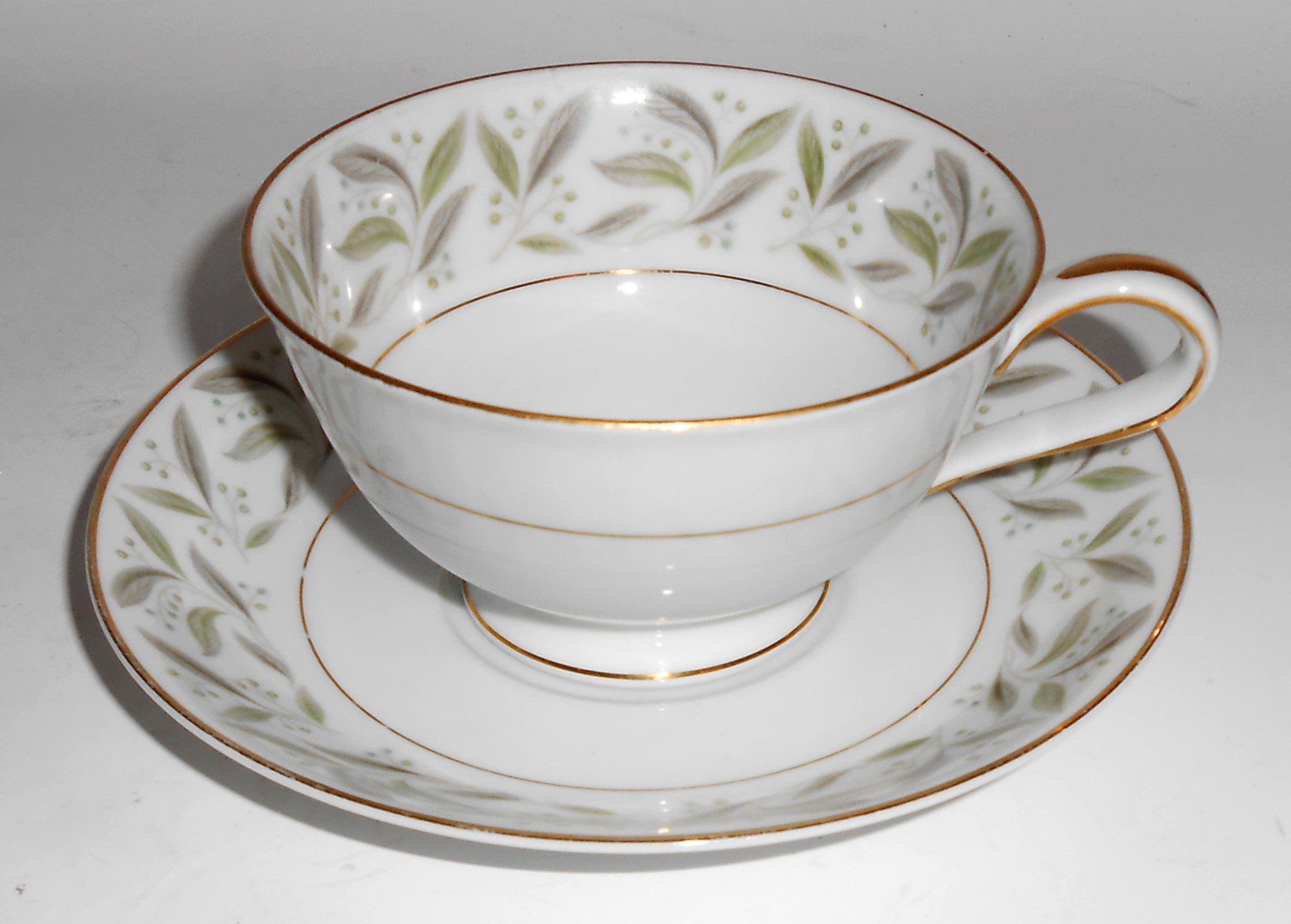 Noritake Porcelain China Carole W/Gold Cup & Saucer Set