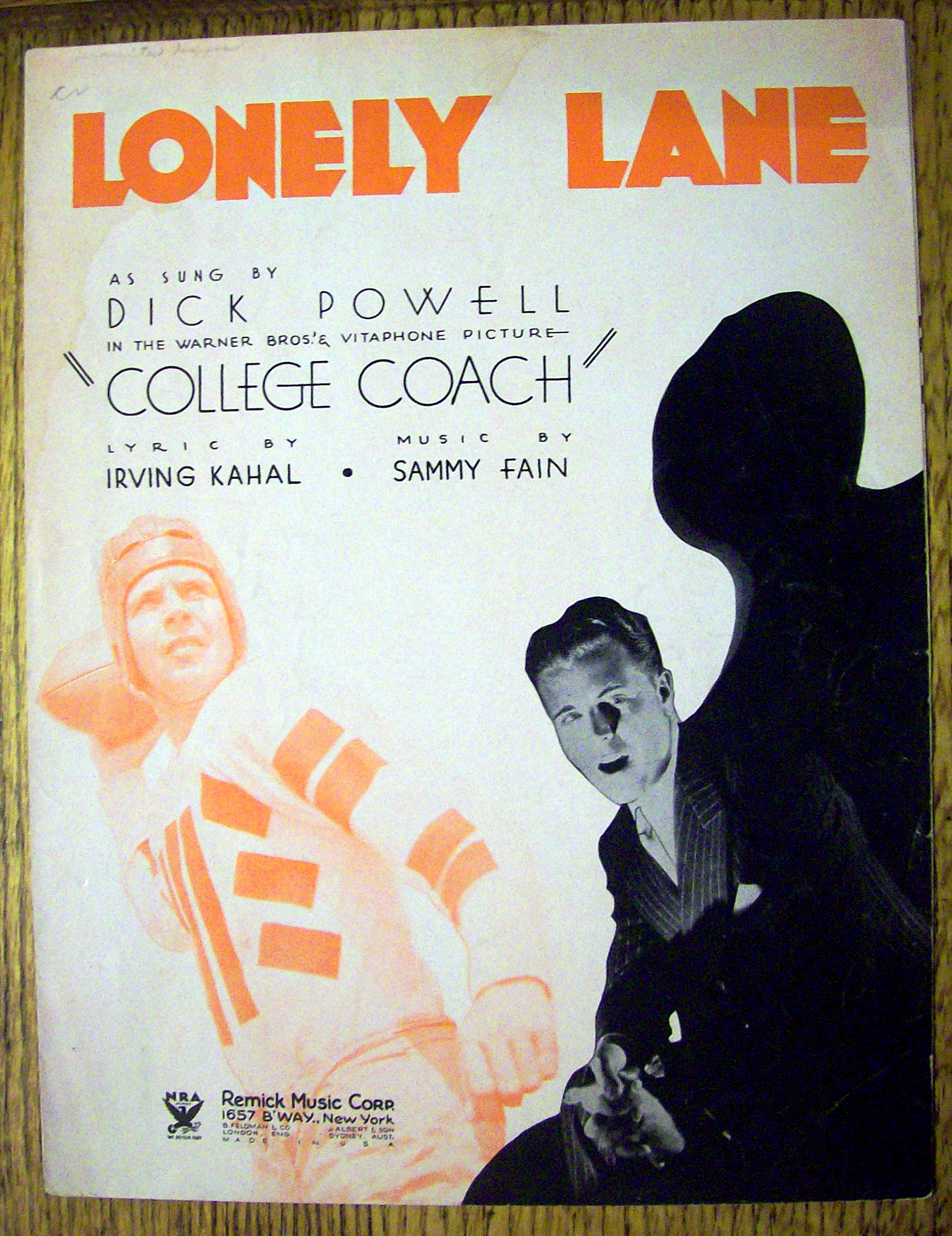 1933 Lonely Lane by Irving Kahal & Sammy Fain
