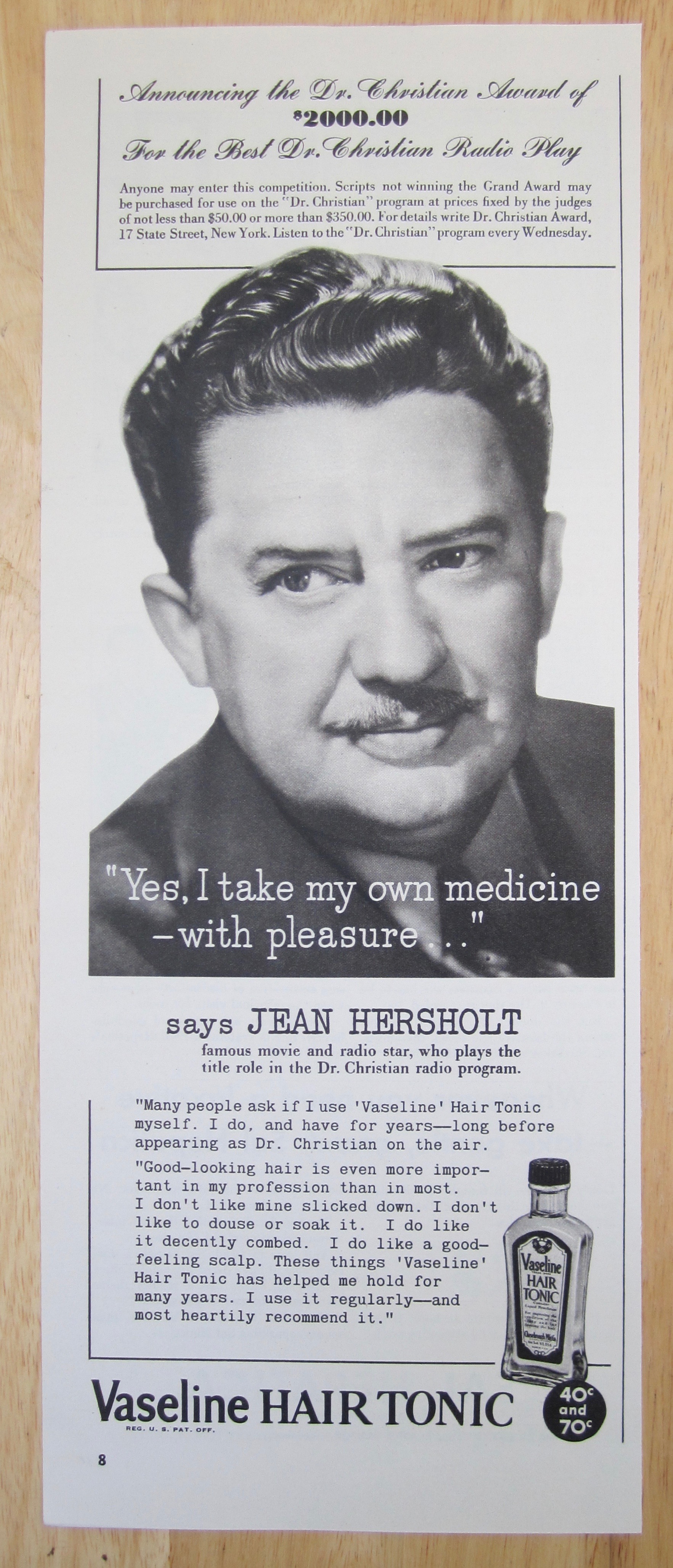 1942 Vaseline Hair Tonic with Jean Hersholt