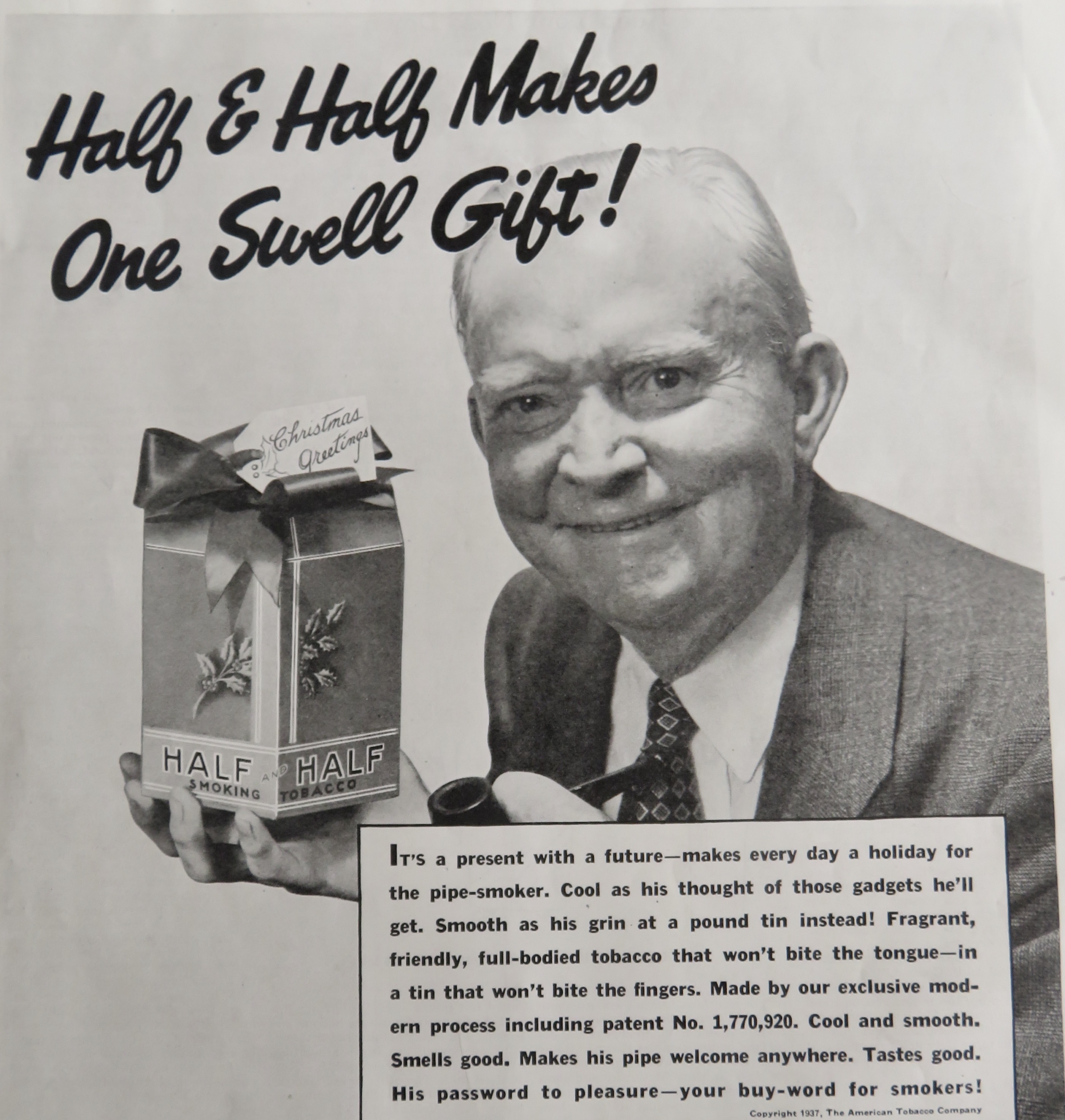 1937 Half & Half Pipe Tobacco with Man Holding Tin