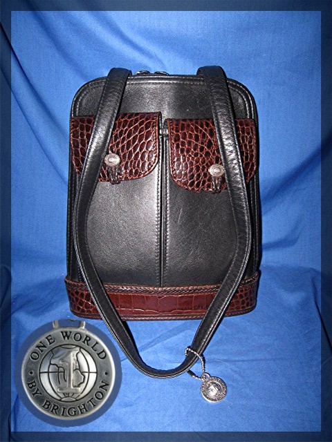 BRIGHTON Black and Chocolate Brown Leather Bag