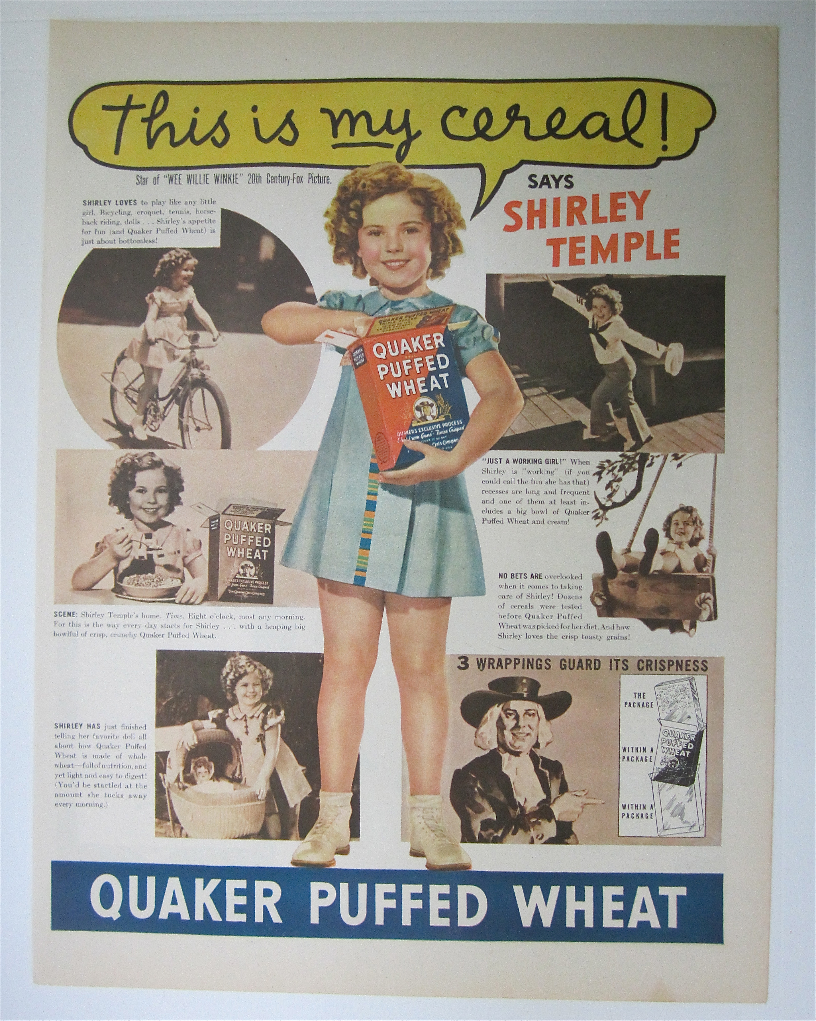1937 Quaker Puffed Wheat with Shirley Temple