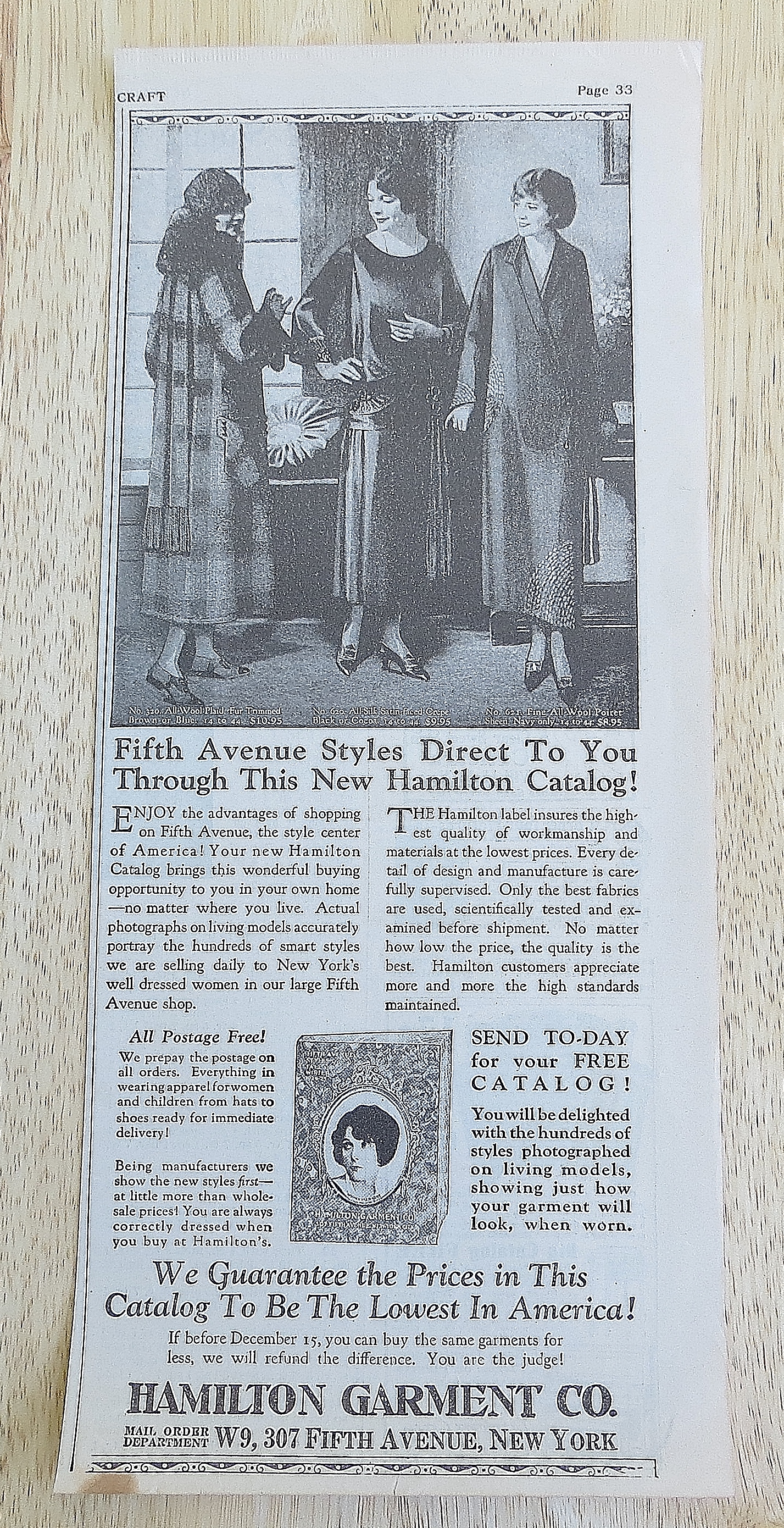 1924 Hamilton Garment With Fifth Avenue Styles