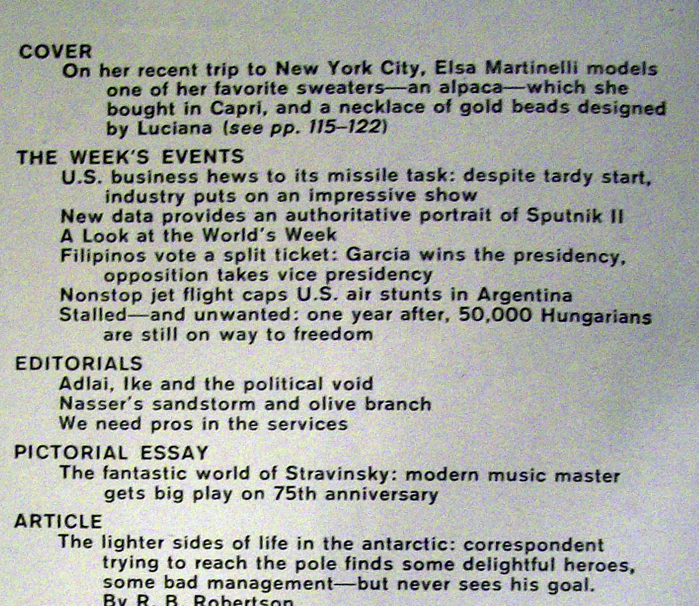 Life Magazine November 25, 1957 Elsa Martinelli