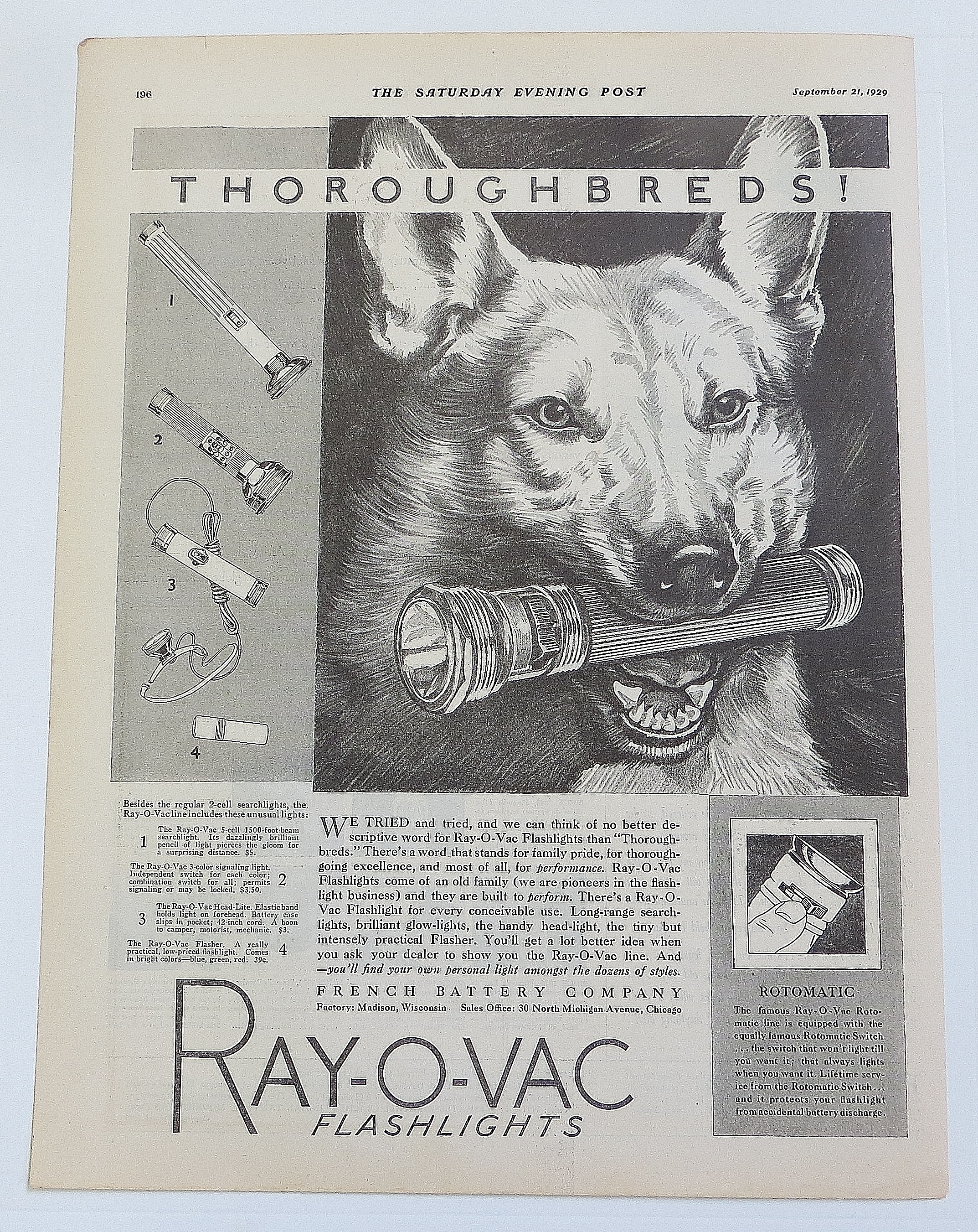 1929 Ray-O-Vac Flashlight With Thoroughbreds