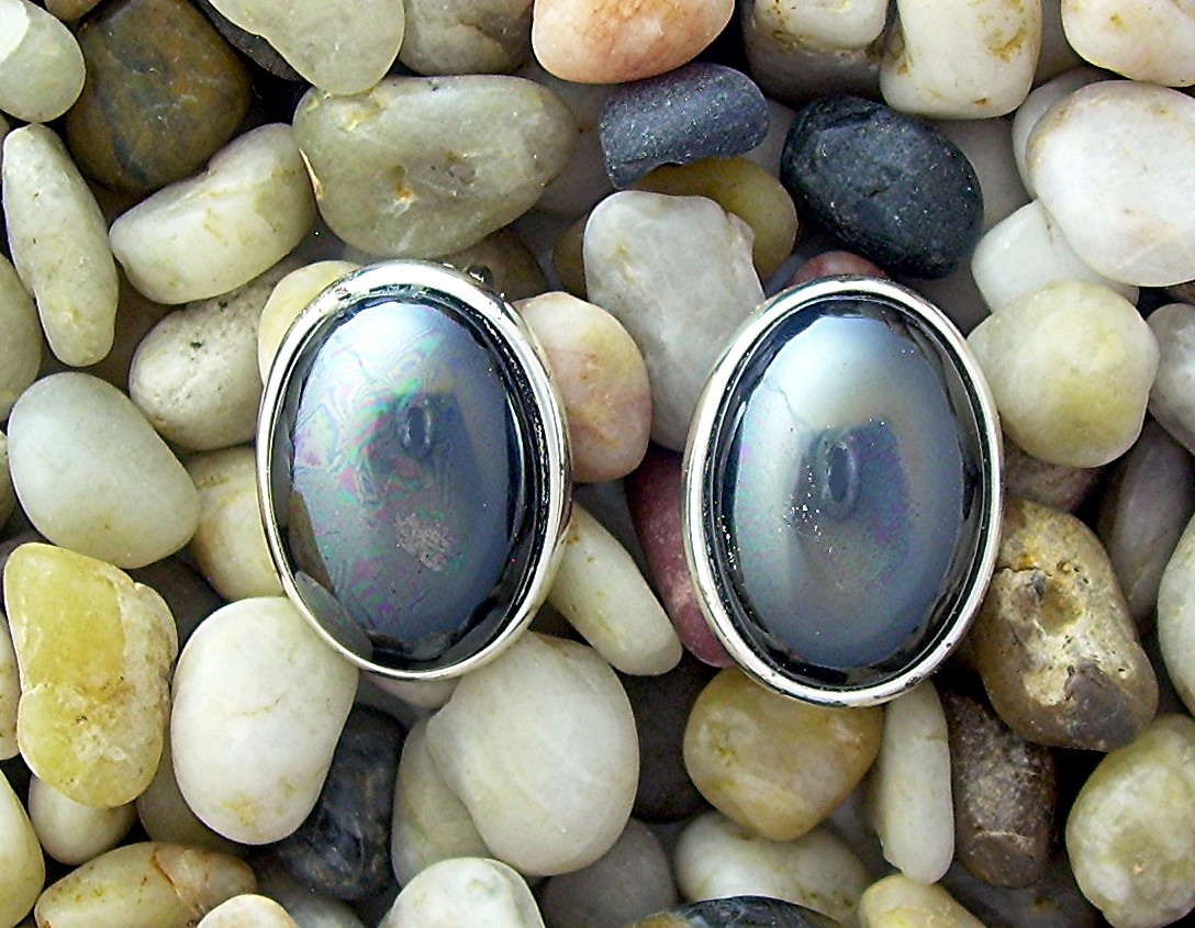 Silvertone Signed Faux Hematite Earrings