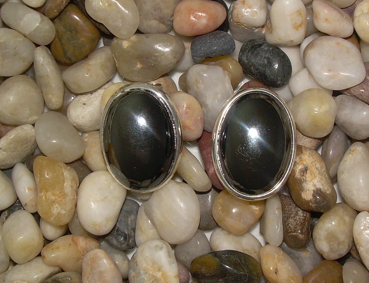 Silvertone Signed Faux Hematite Earrings