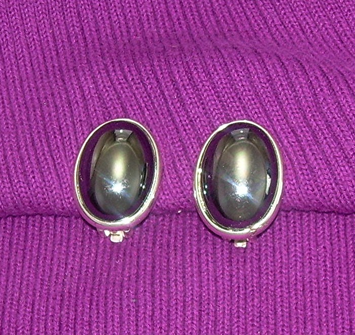Silvertone Signed Faux Hematite Earrings