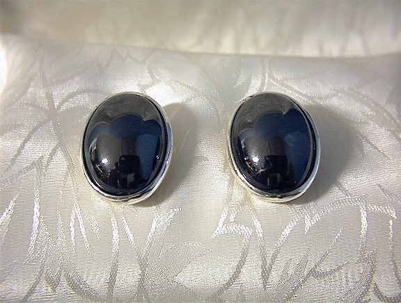 Silvertone Signed Faux Hematite Earrings