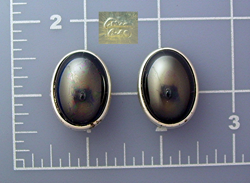 Silvertone Signed Faux Hematite Earrings