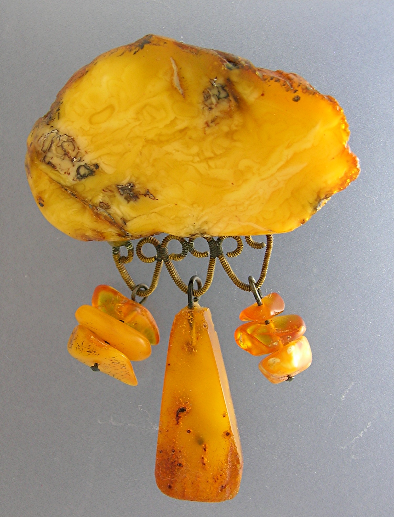 Baltic AMBER Golden Butterscotch Brooch With Dangles