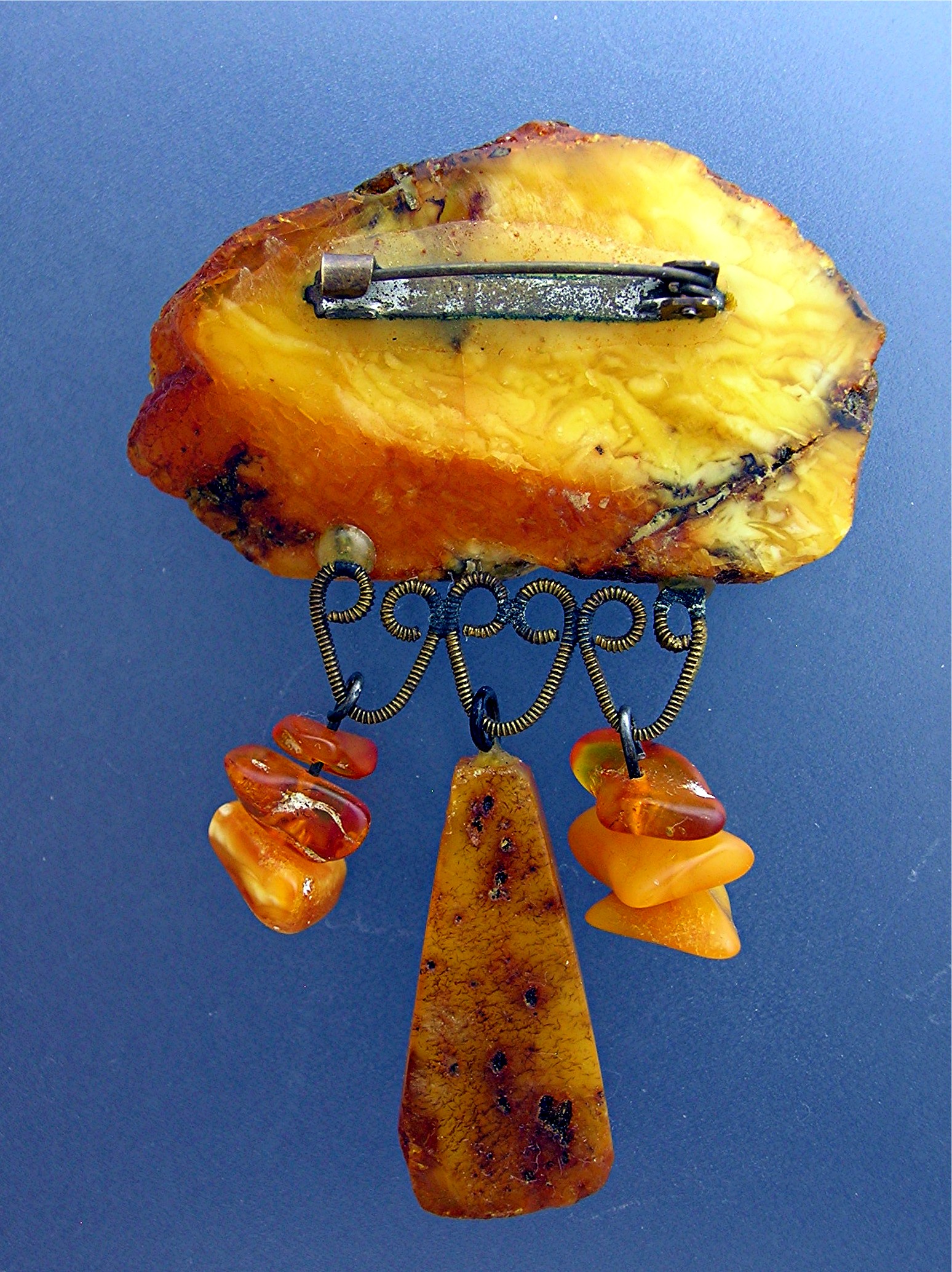 Baltic AMBER Golden Butterscotch  Brooch With Dangles