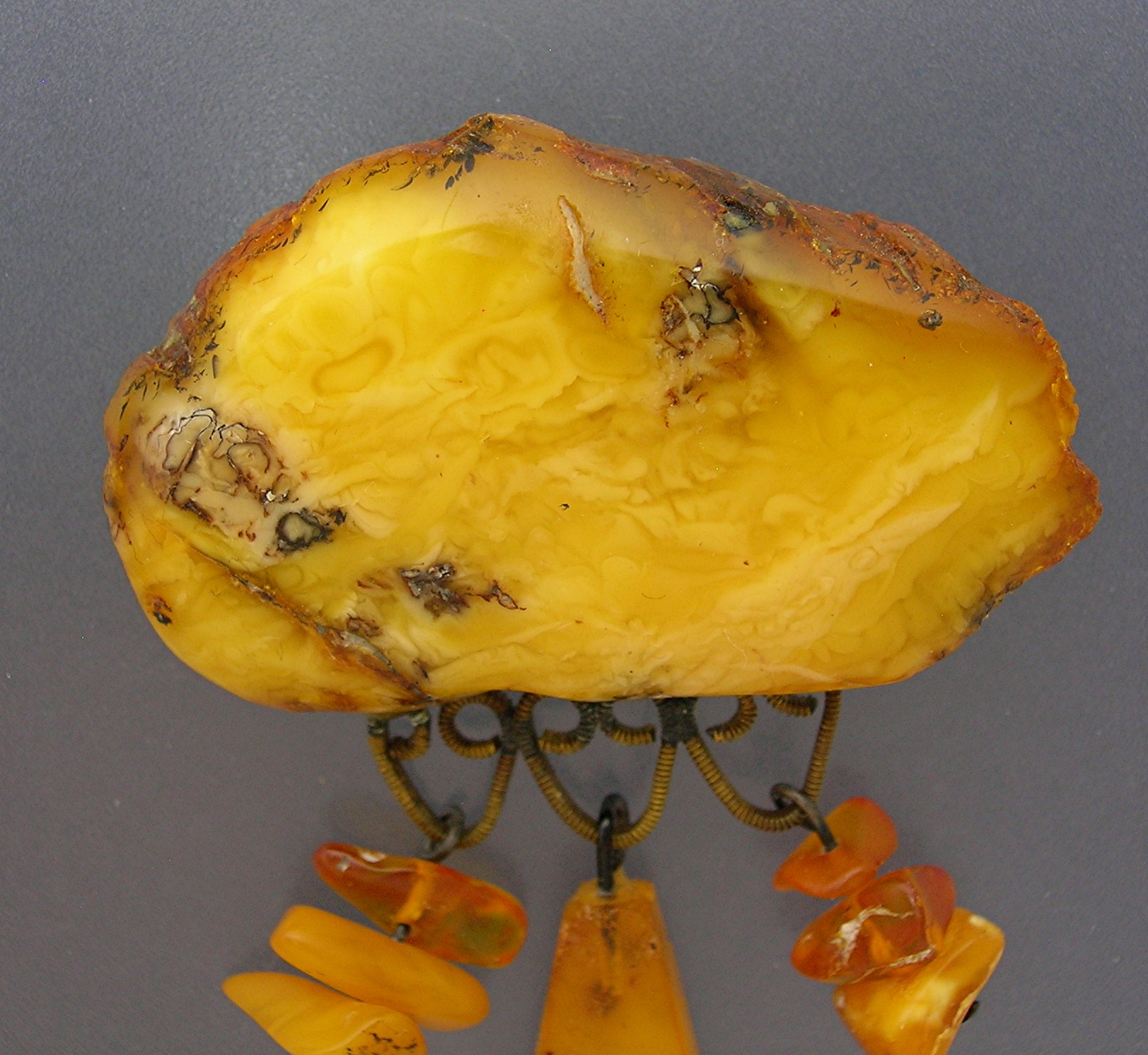 Baltic AMBER Golden Butterscotch  Brooch With Dangles
