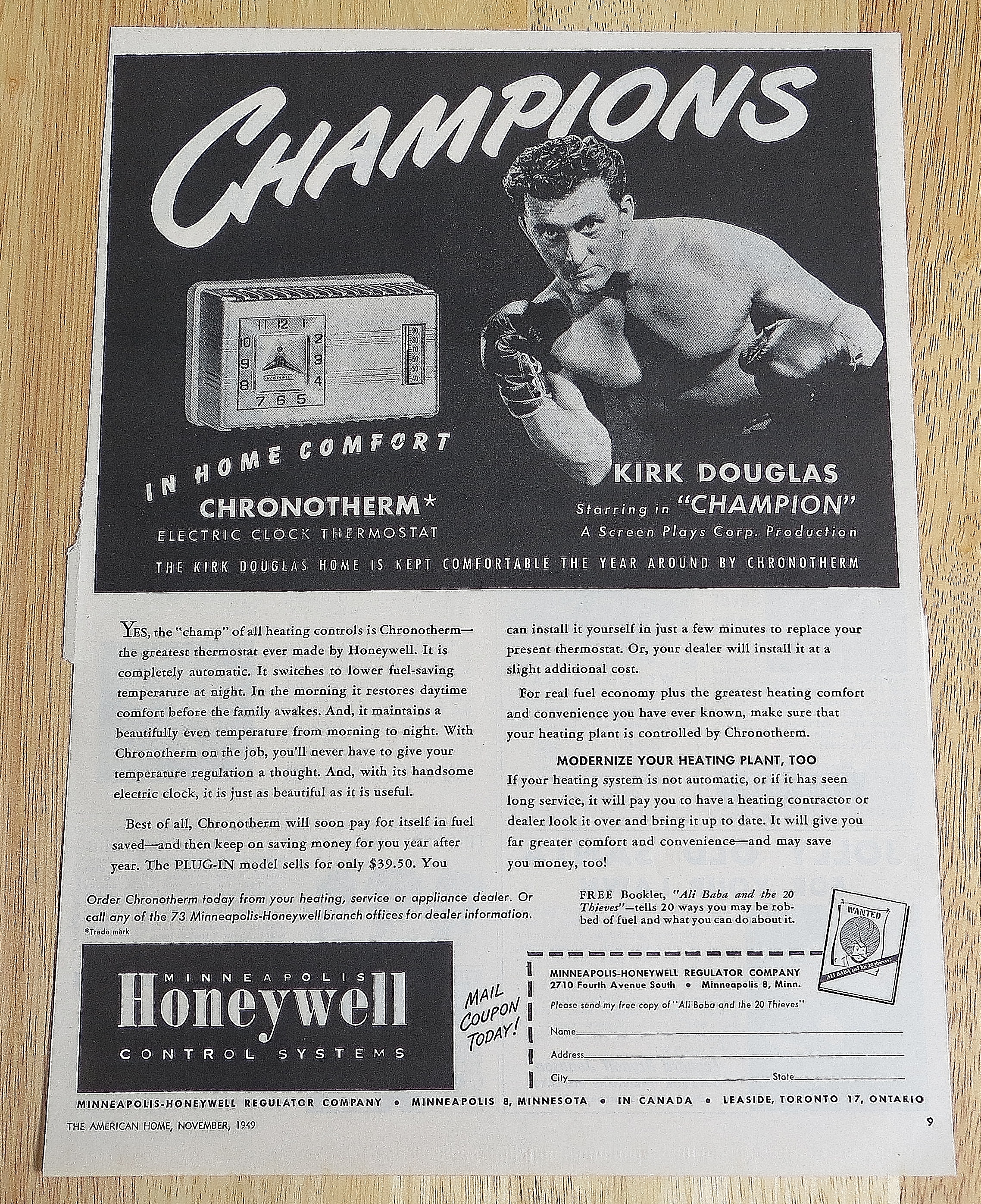 1949 Honeywell Thermostat With Kirk Douglas