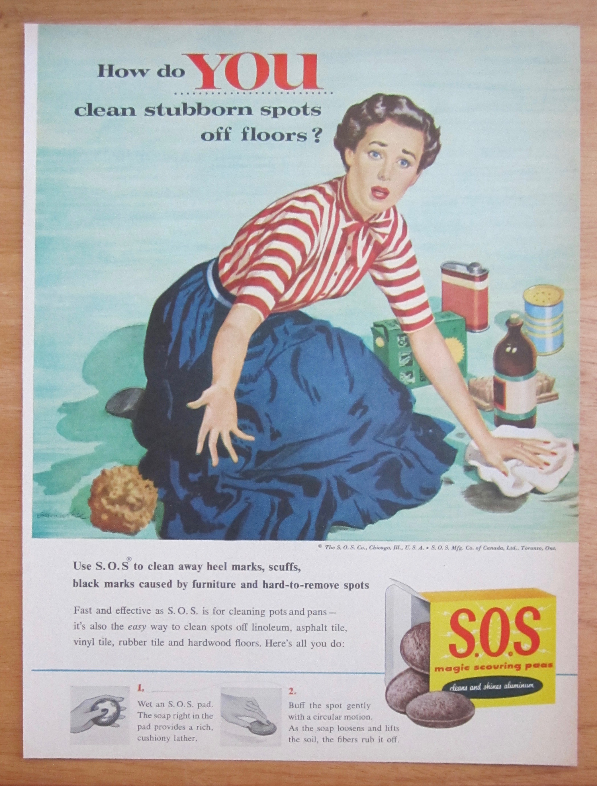 1955 S.O.S. Magic Scouring Pads w/ Woman Cleaning