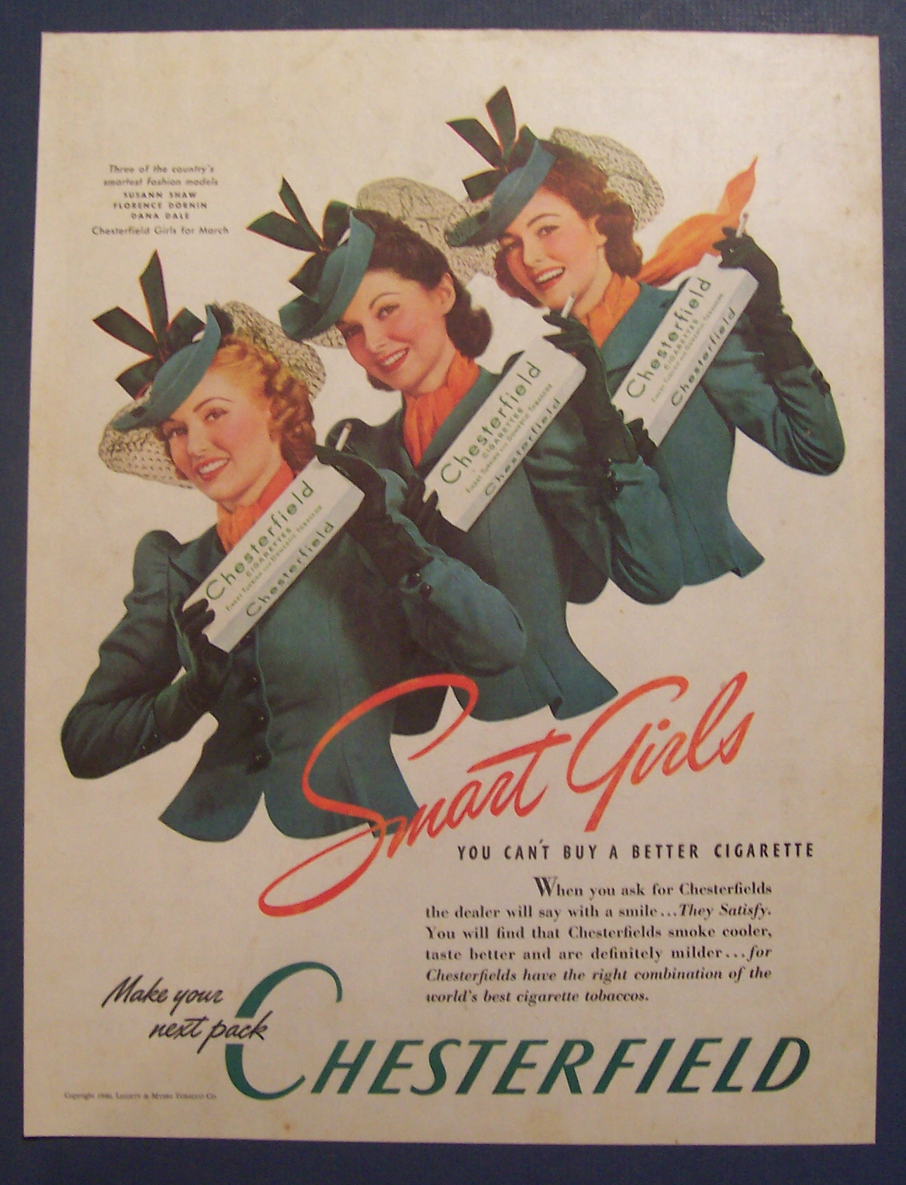 1940 Chesterfield Cigarettes w/ Shaw, Dornin & Dale