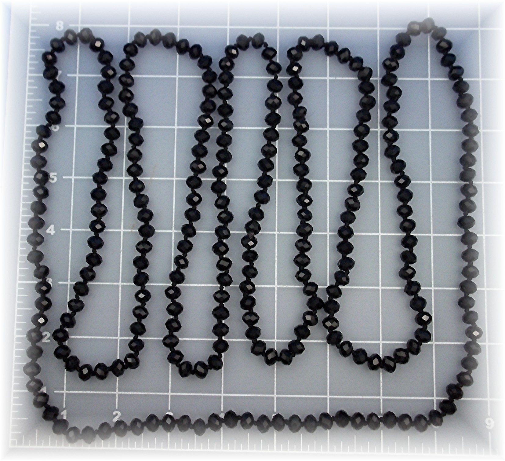 Necklace Black Faceted Crystal 80 Inch Hand Knotted