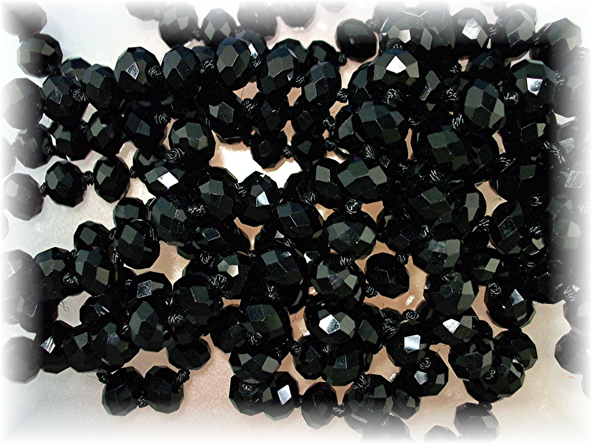 Necklace Black Faceted Crystal 80 Inch Hand Knotted