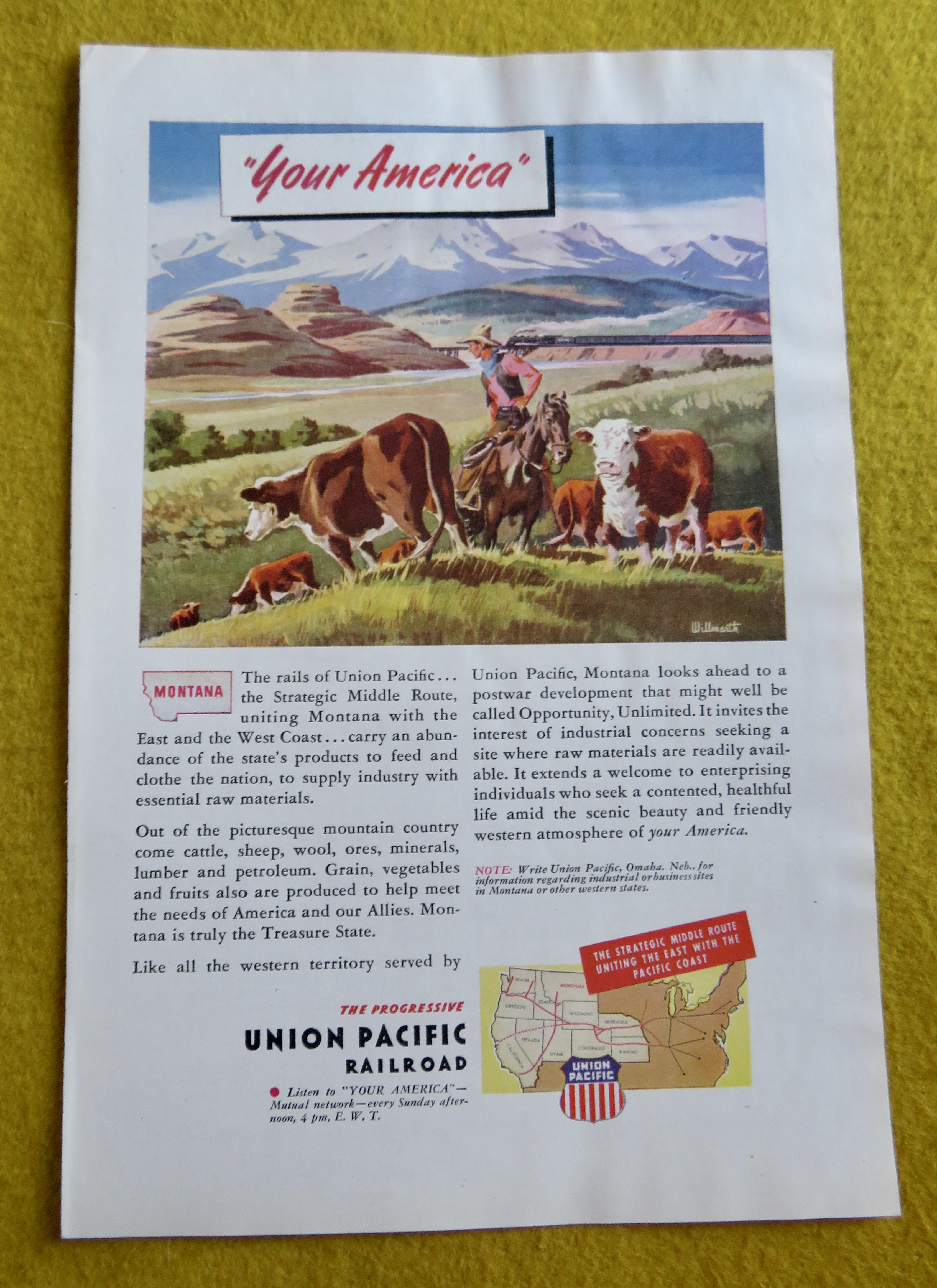 1945 Union Pacific Railroad with Cowboy & His Cattle