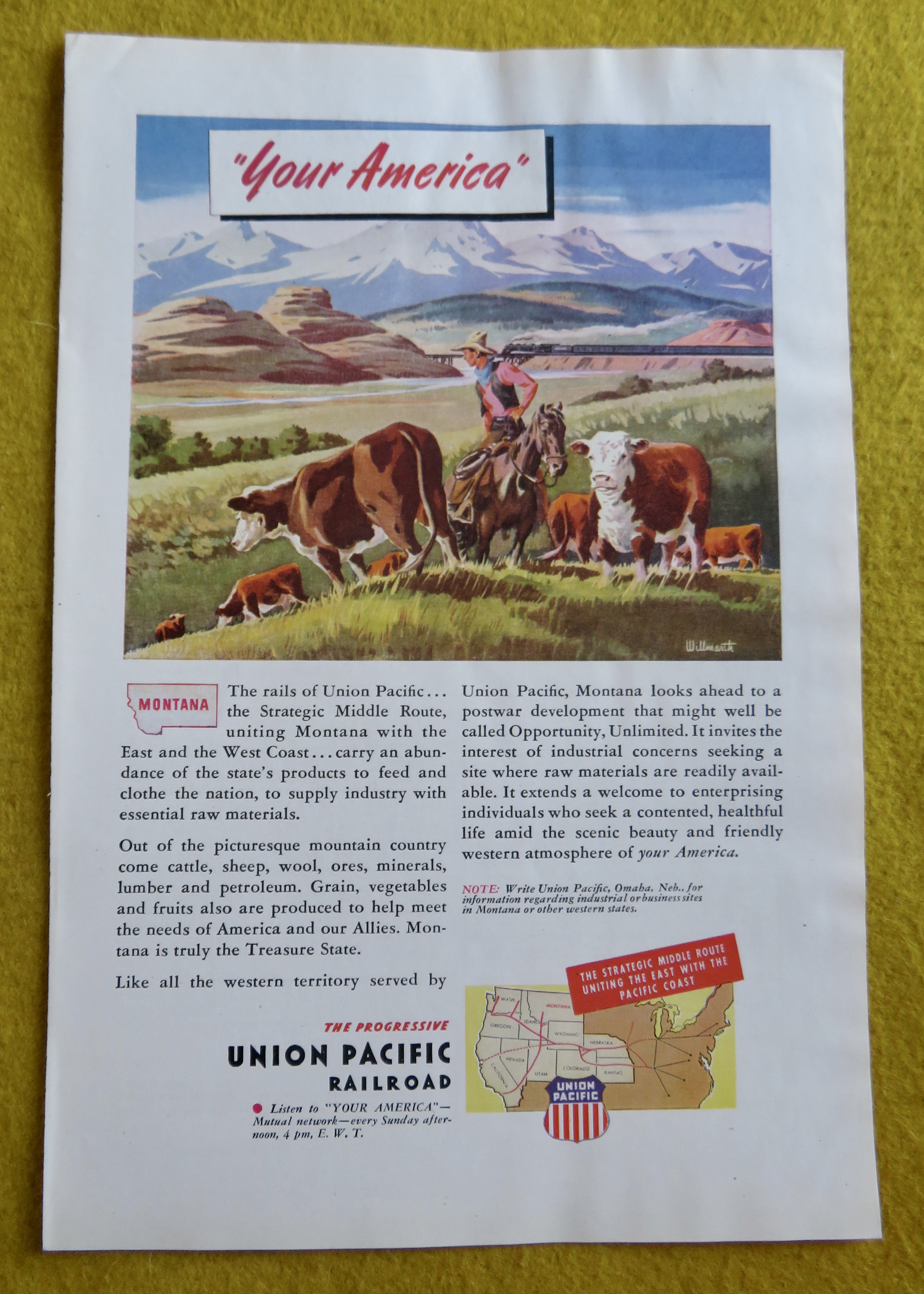 1945 Union Pacific Railroad with Cowboy & His Cattle