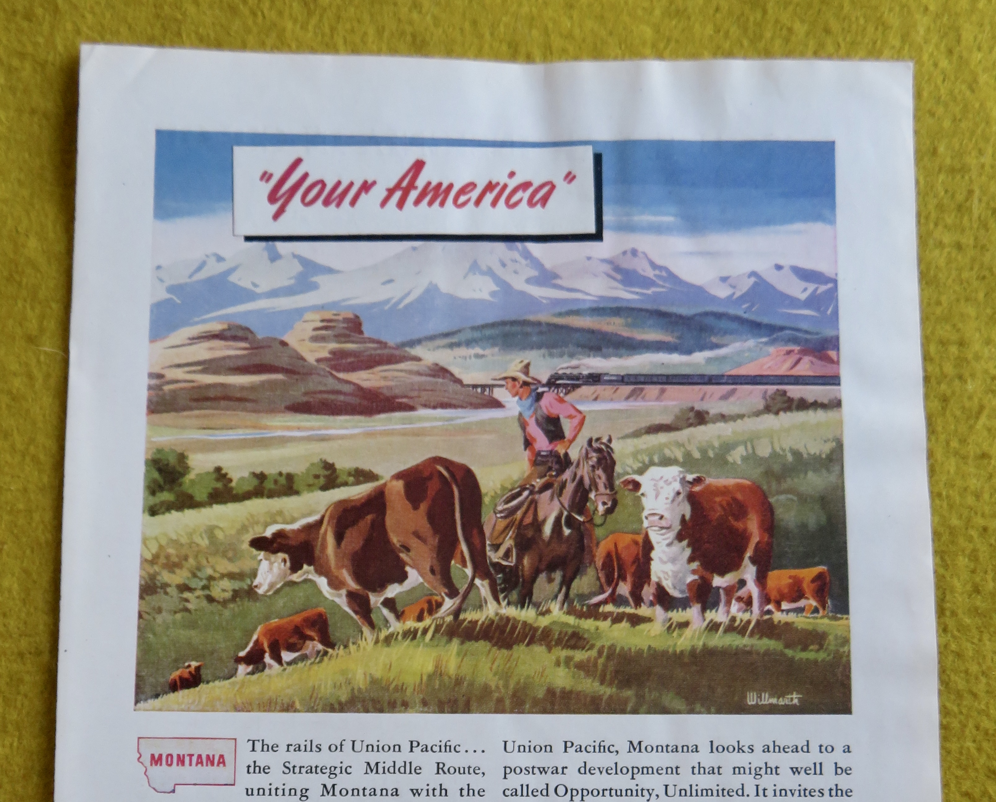 1945 Union Pacific Railroad with Cowboy & His Cattle
