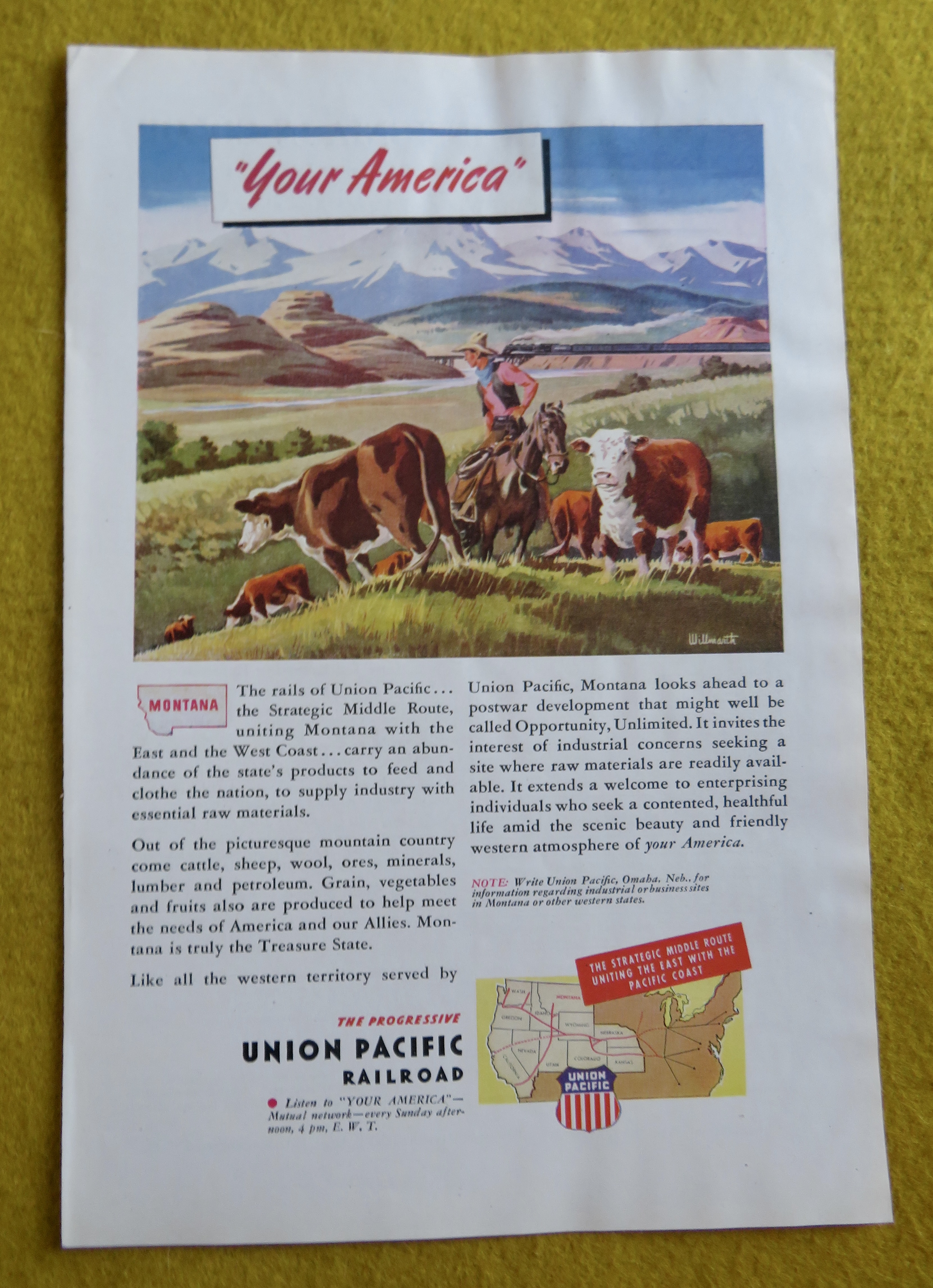 1945 Union Pacific Railroad with Cowboy & His Cattle