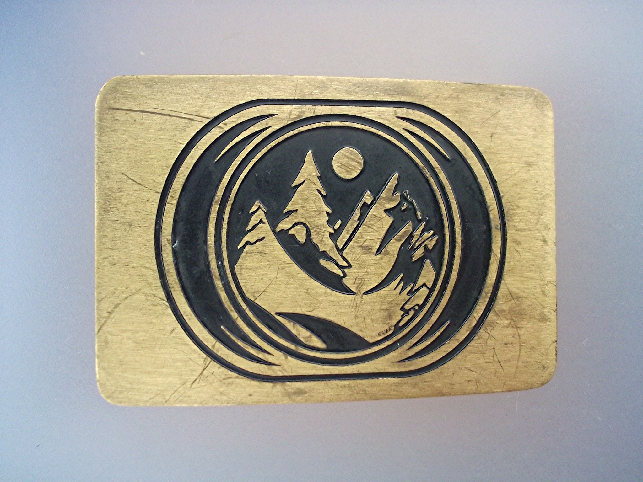 Brass belt buckle Mountains
