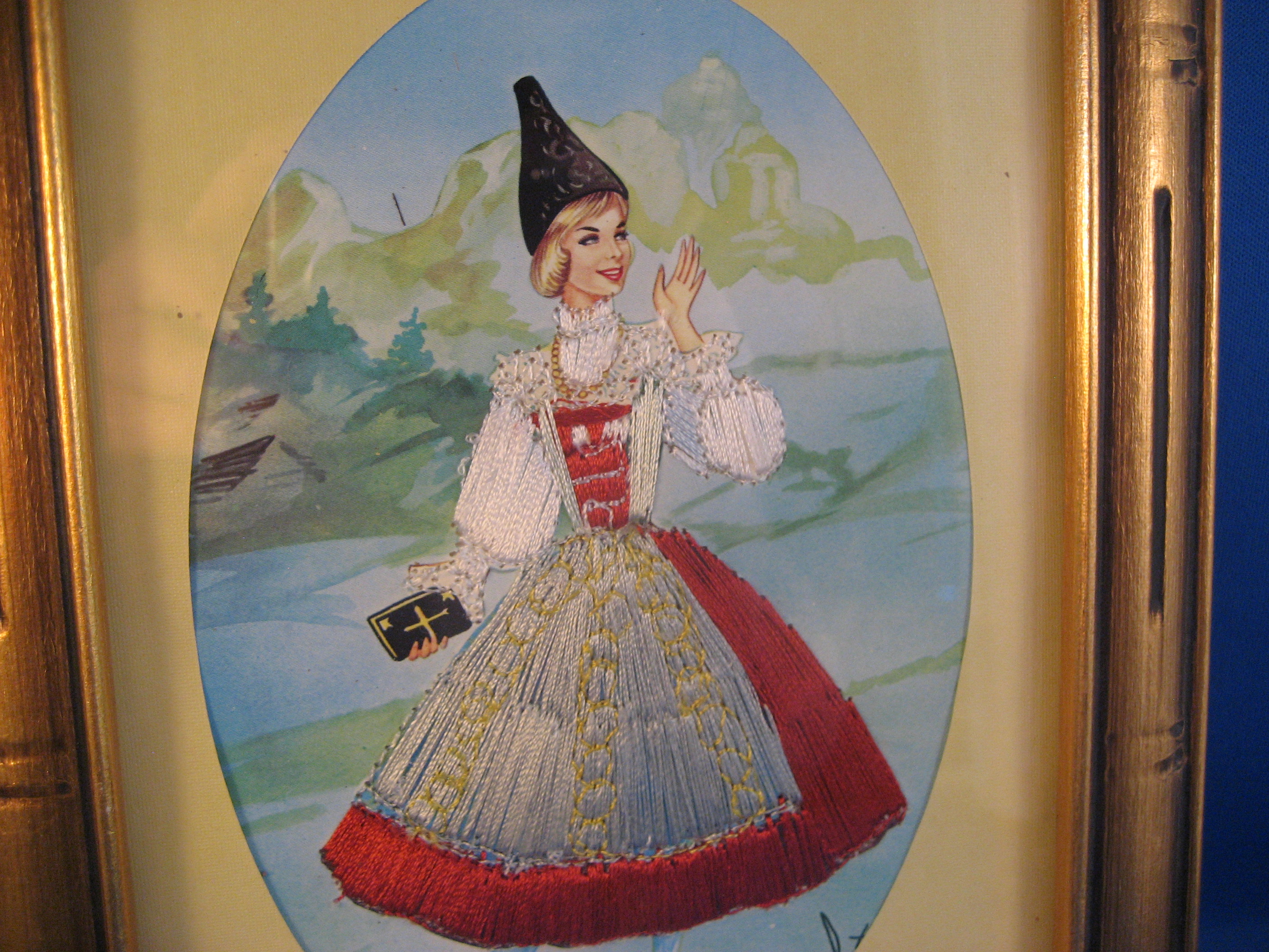 Framed Embroidered Post Card from Spain
