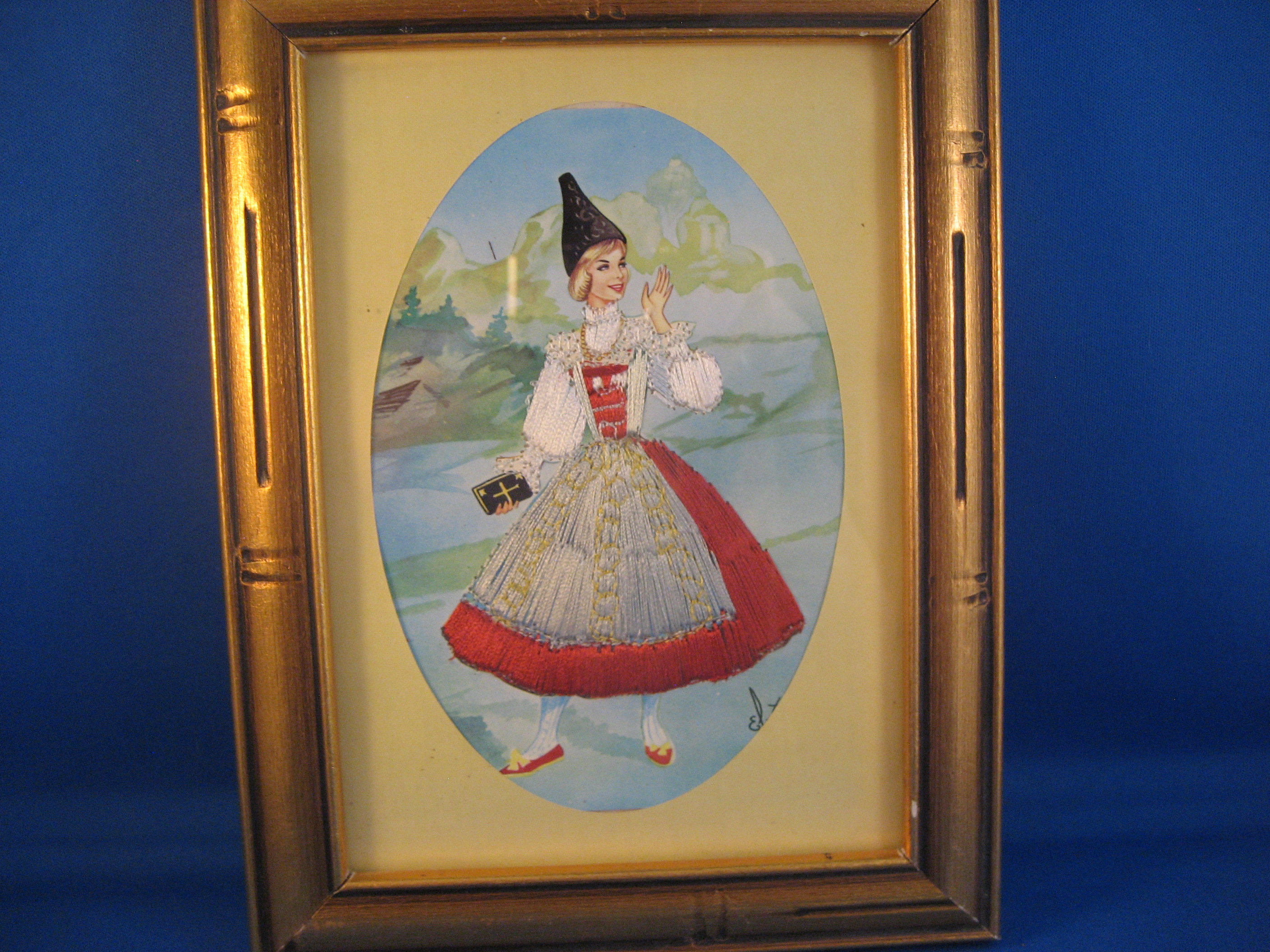Framed Embroidered Post Card from Spain