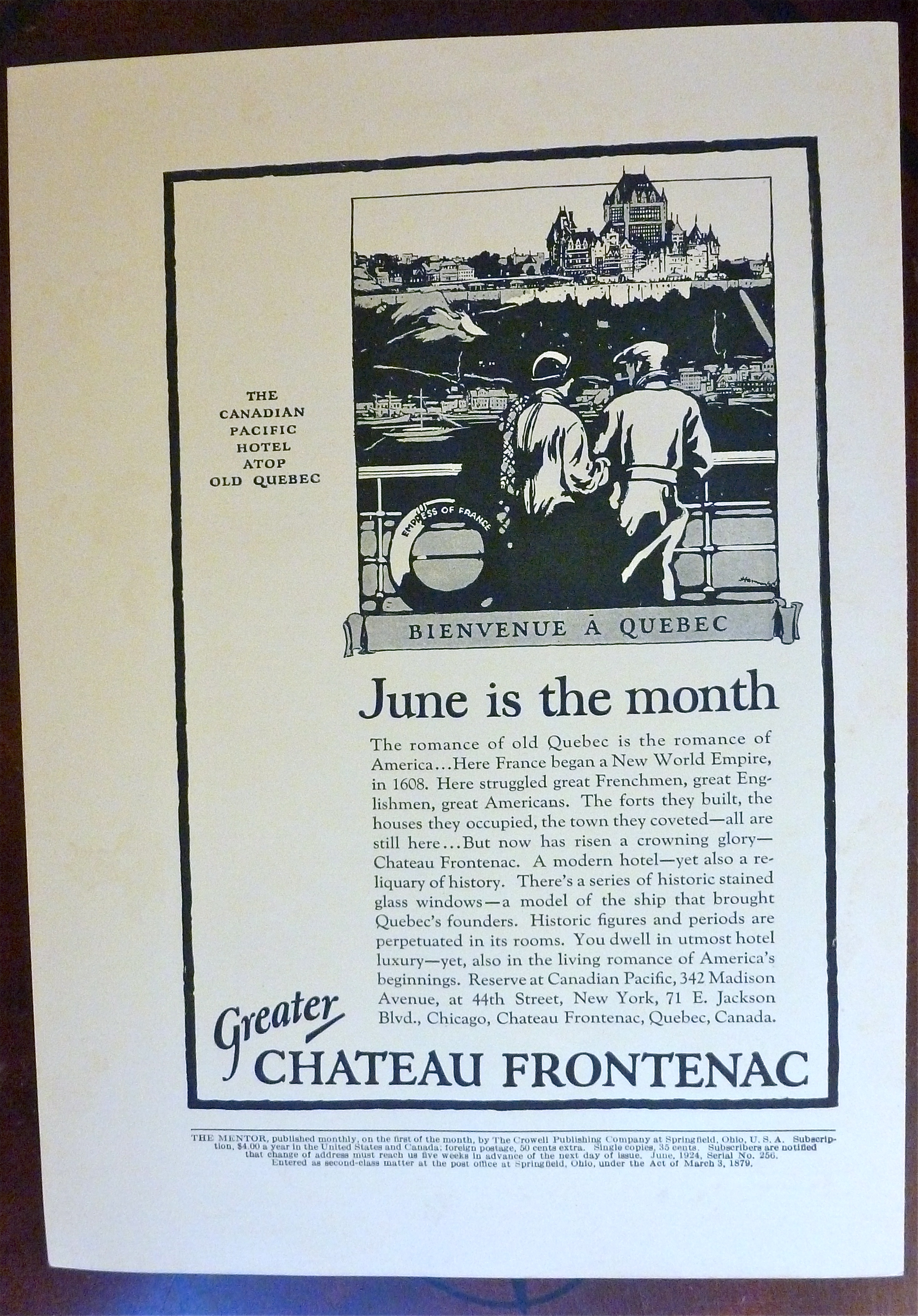 1924 Greater Chateau Frontenac with Bienvenue A Quebec