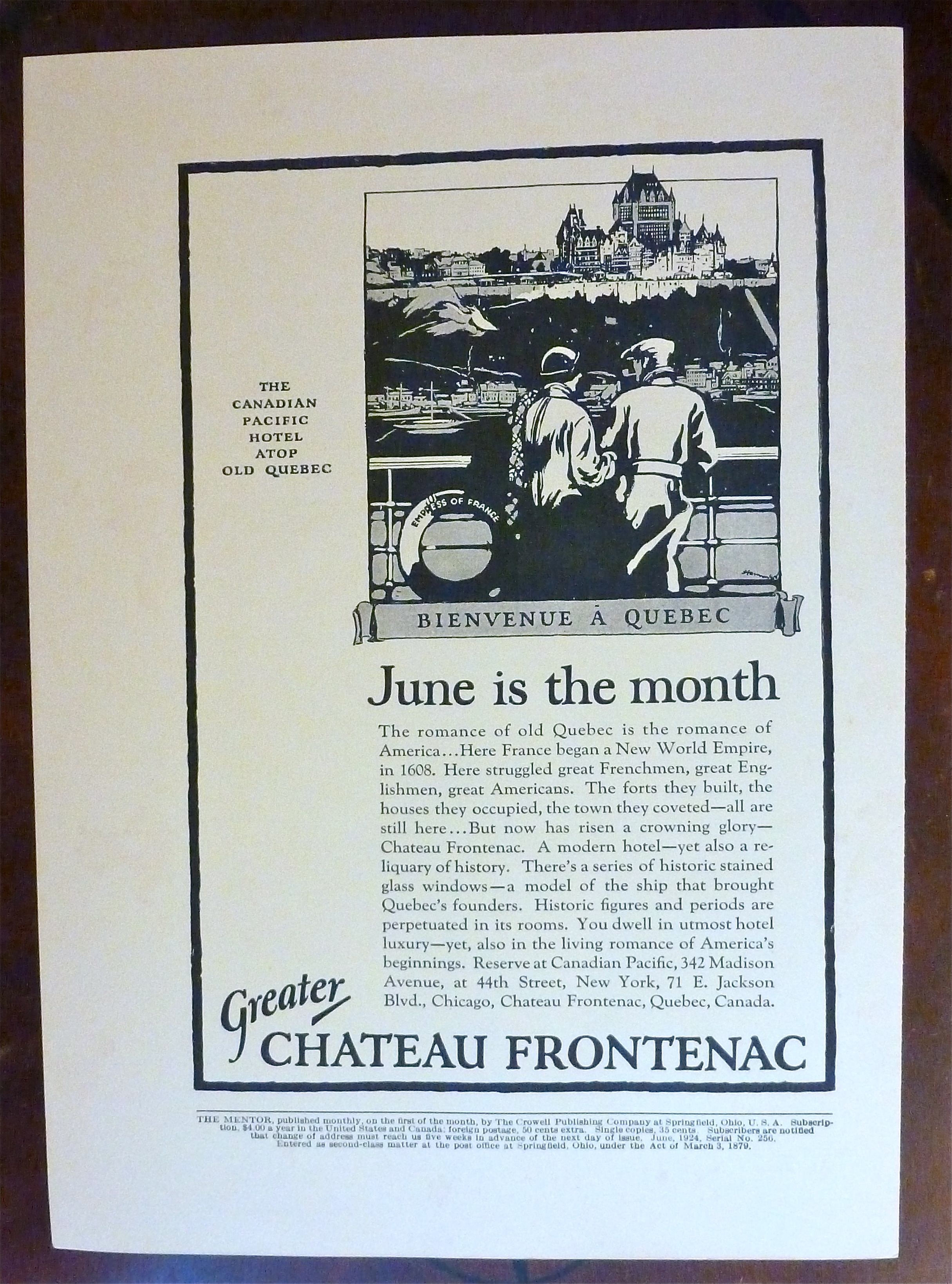 1924 Greater Chateau Frontenac with Bienvenue A Quebec
