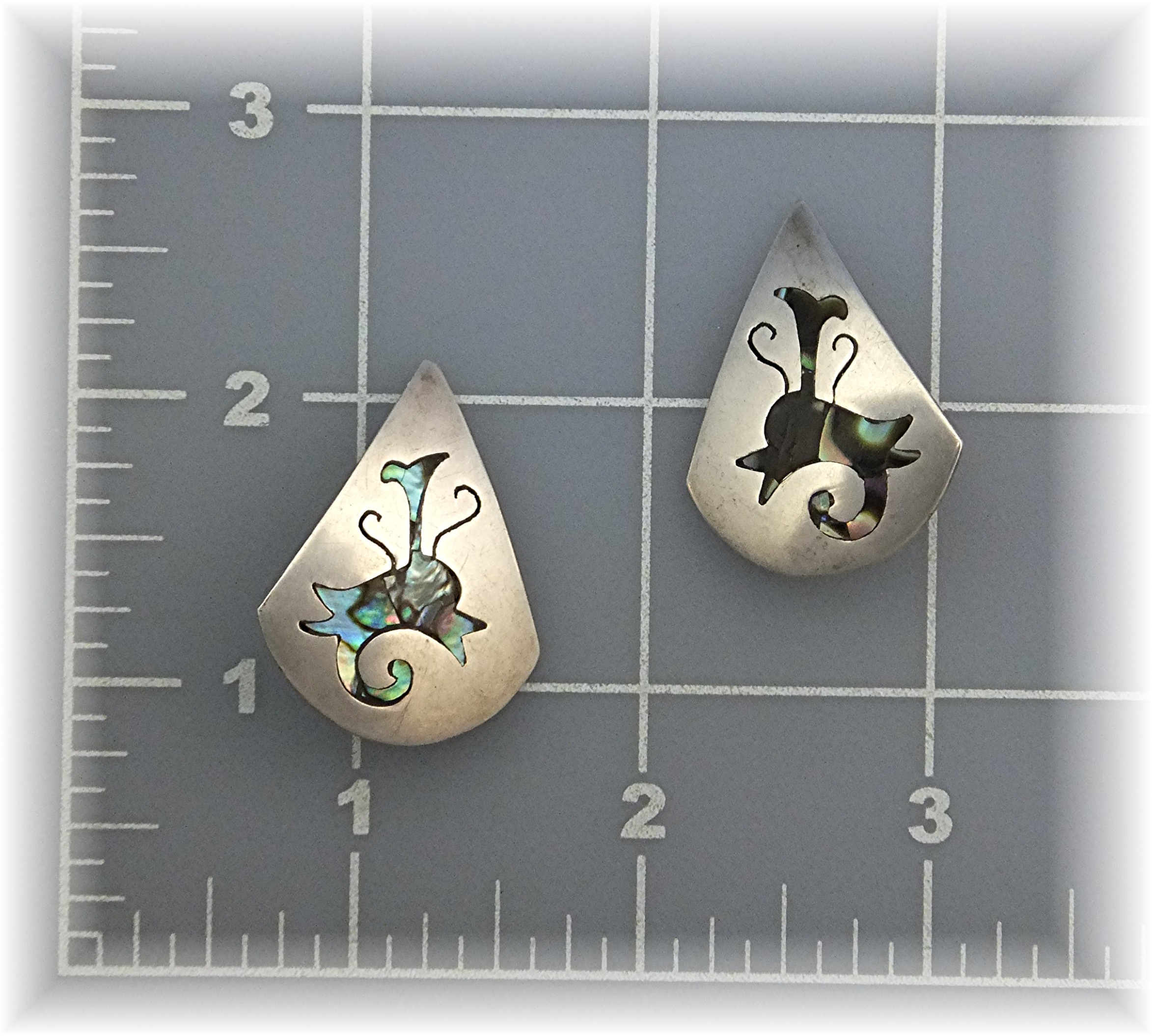 Taxco Mex Sterling Silver Abalone Inlay Clip Earrings