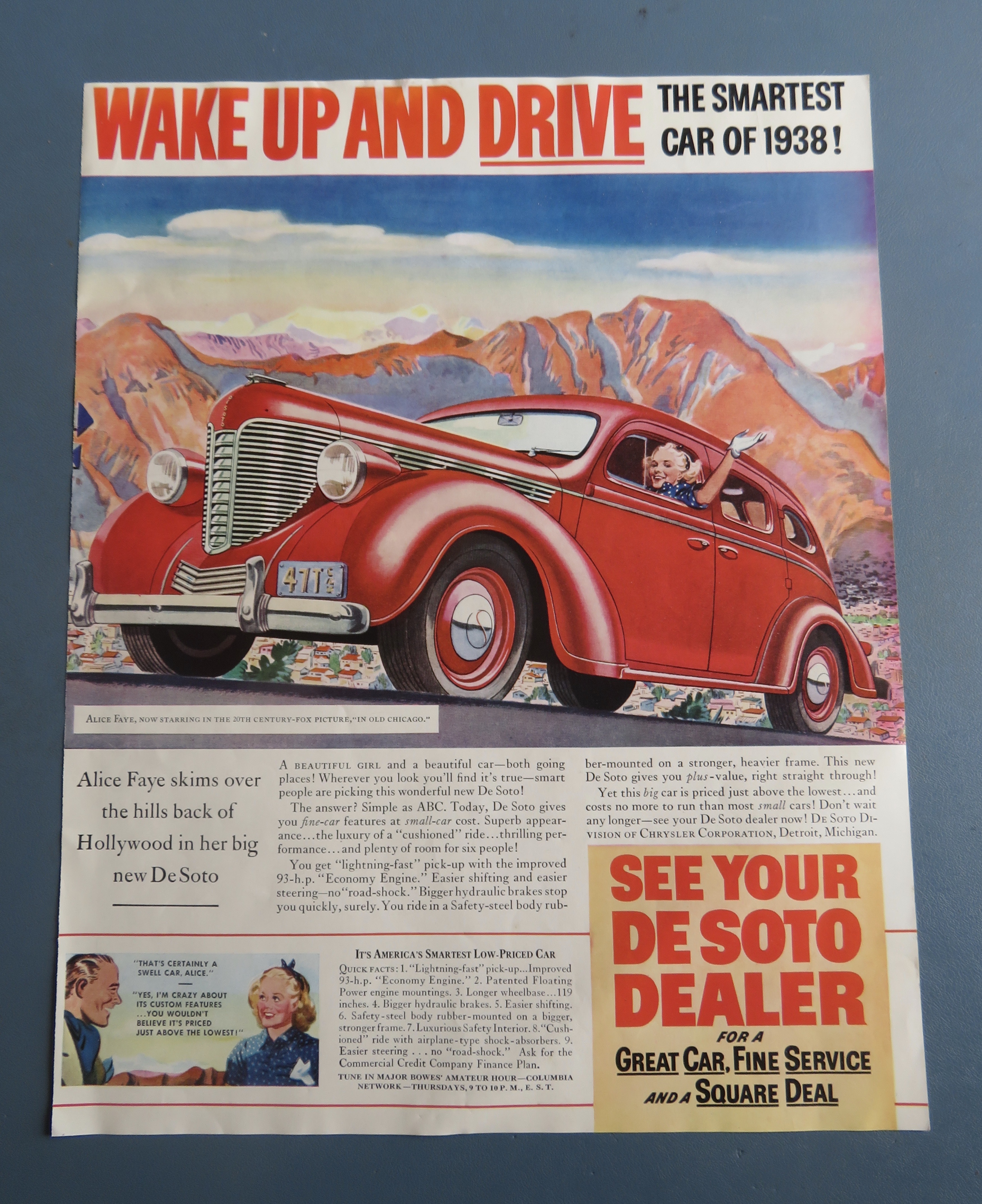 1937 De Soto Automobile with Alice Faye