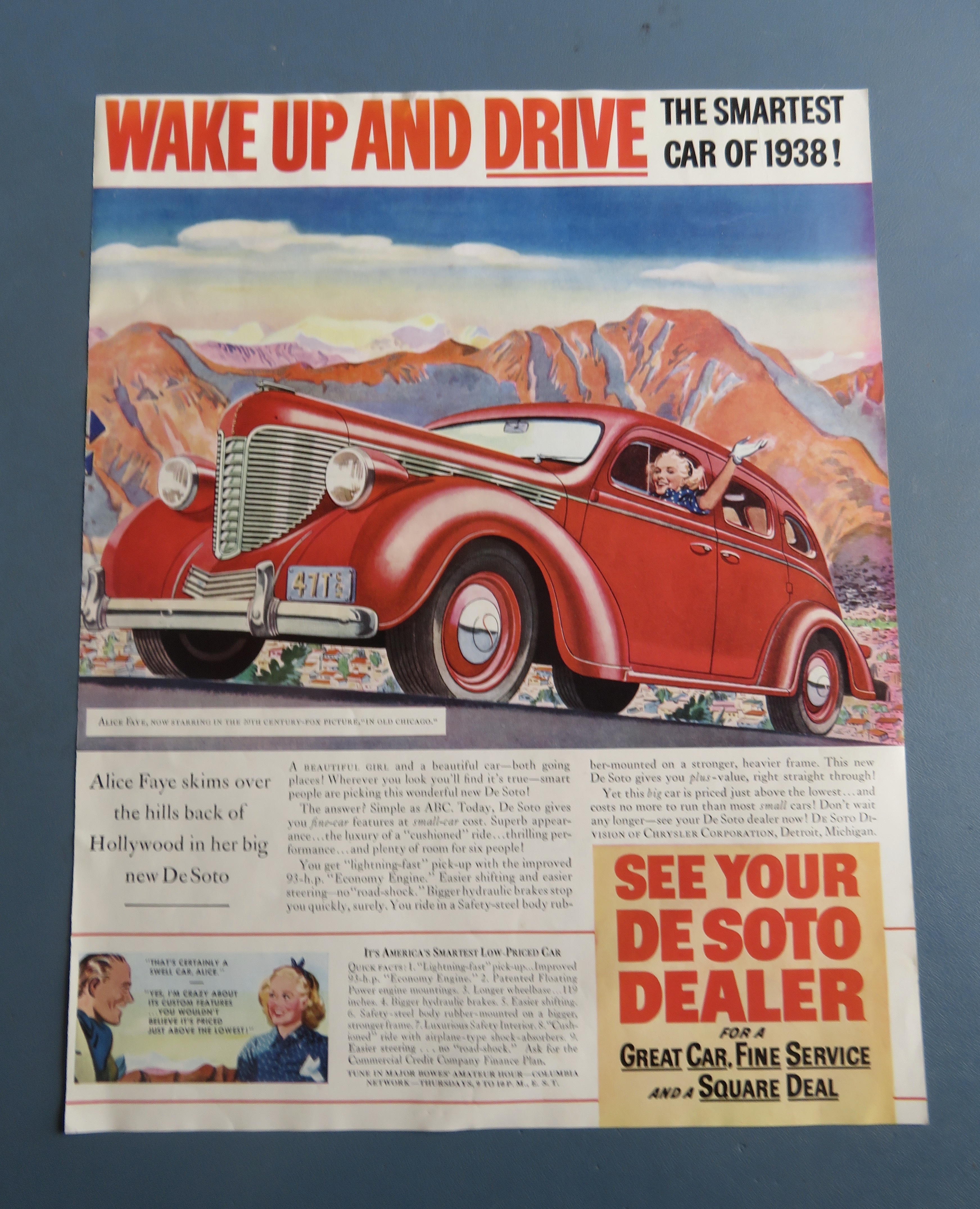 1937 De Soto Automobile with Alice Faye