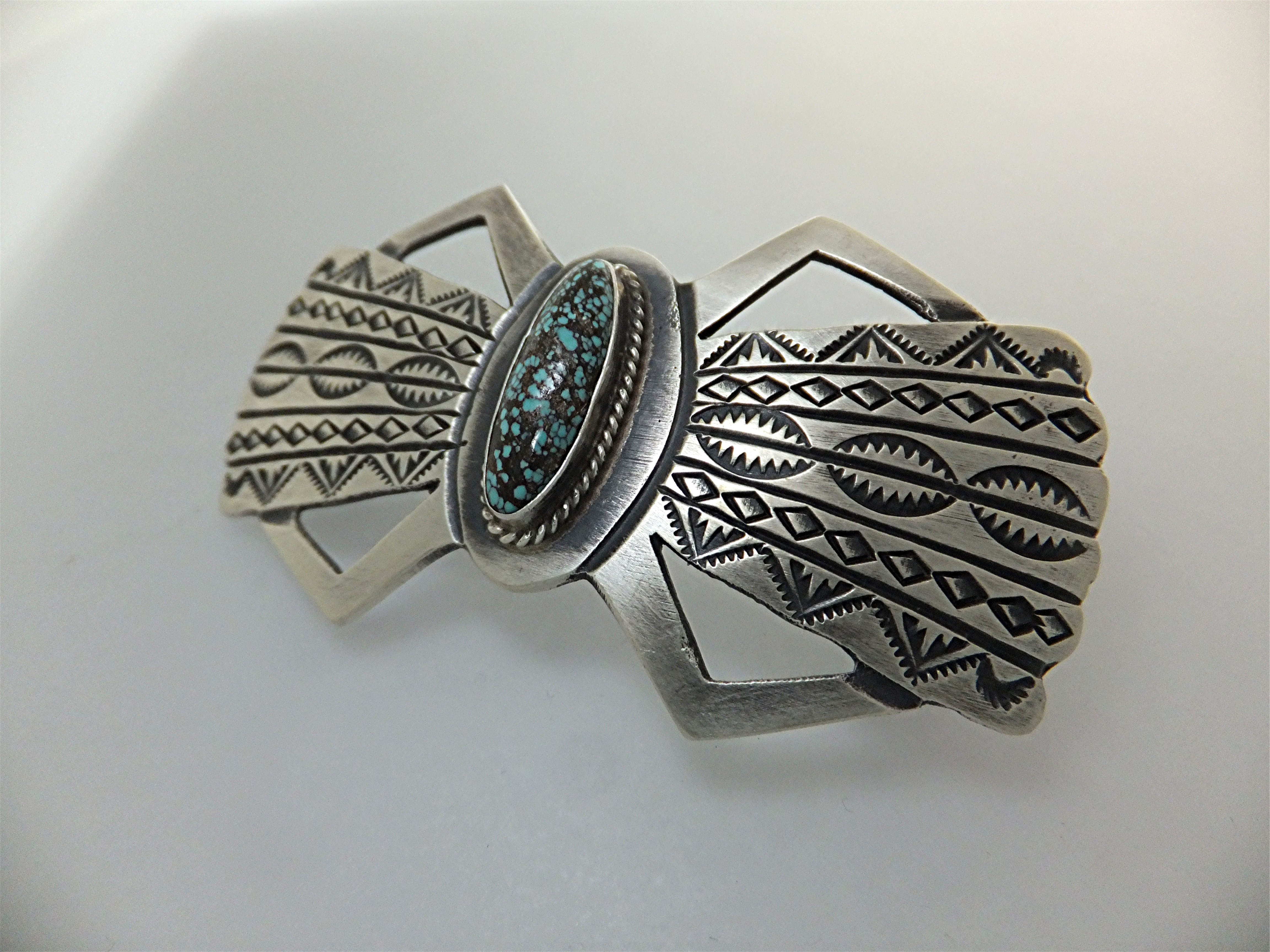 Navajo Sterling Silver Turquoise Barette Signed M.C