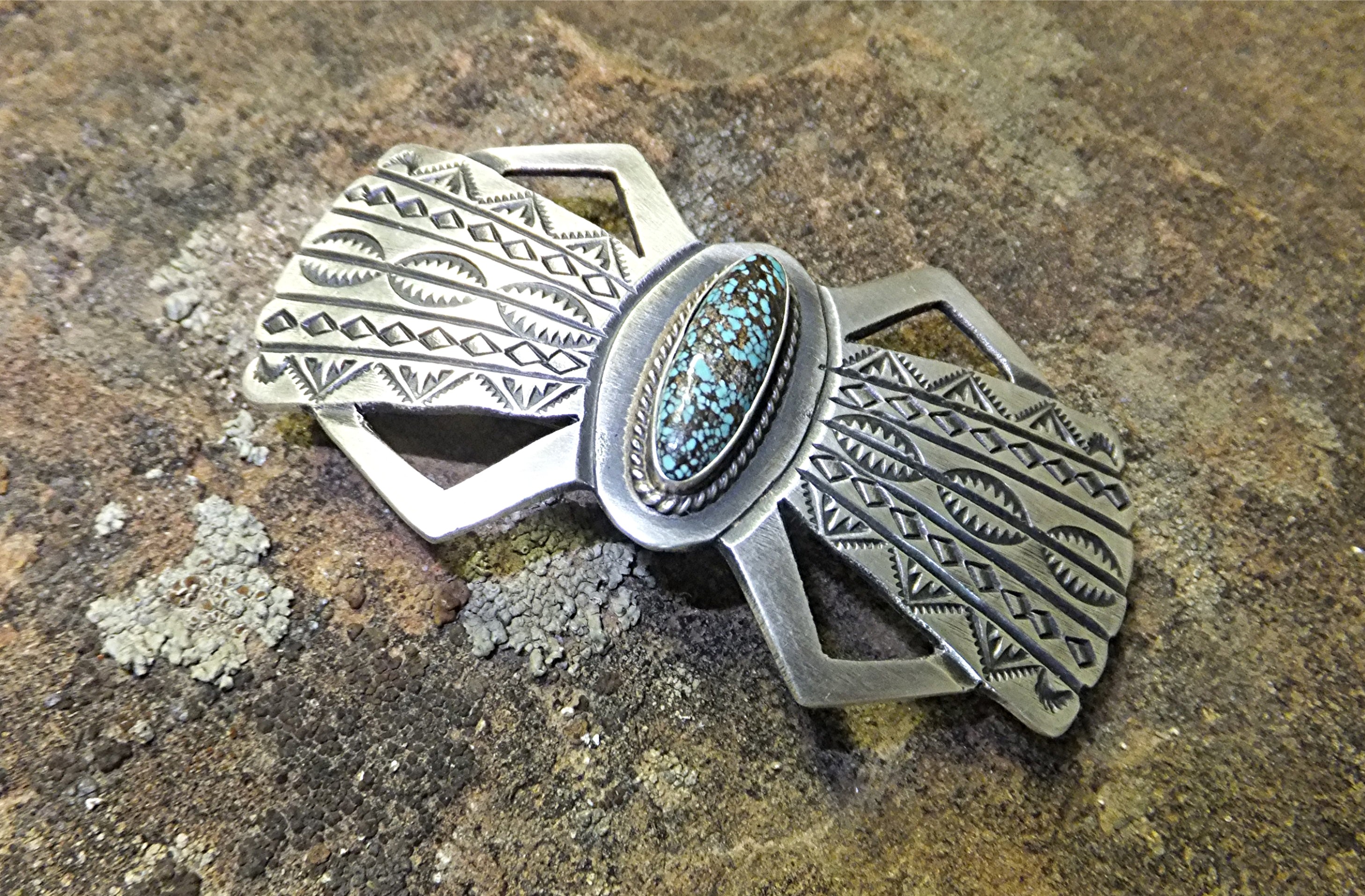 Navajo Sterling Silver Turquoise Barette Signed M.C
