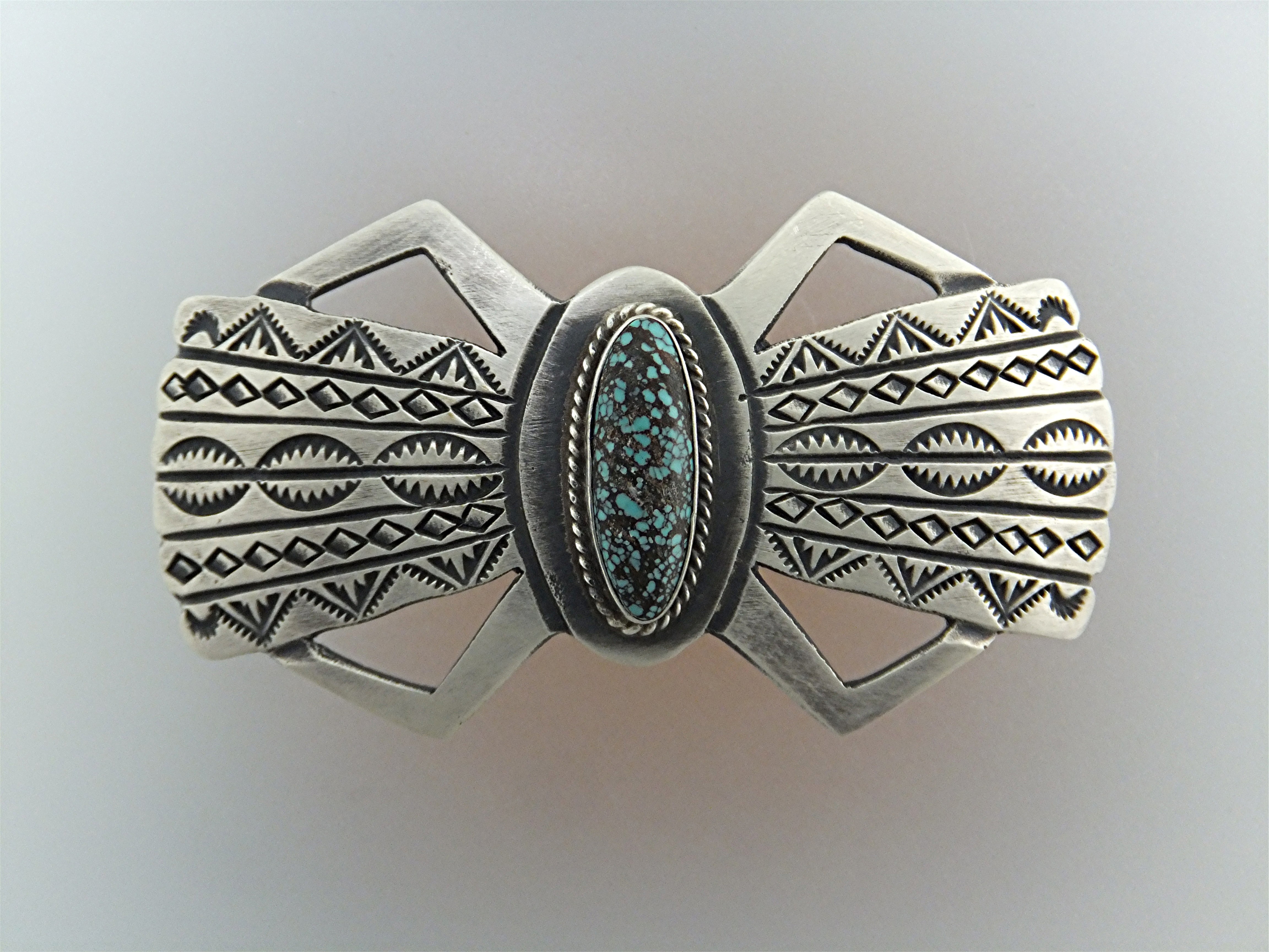 Navajo Sterling Silver Turquoise Barette Signed M.C