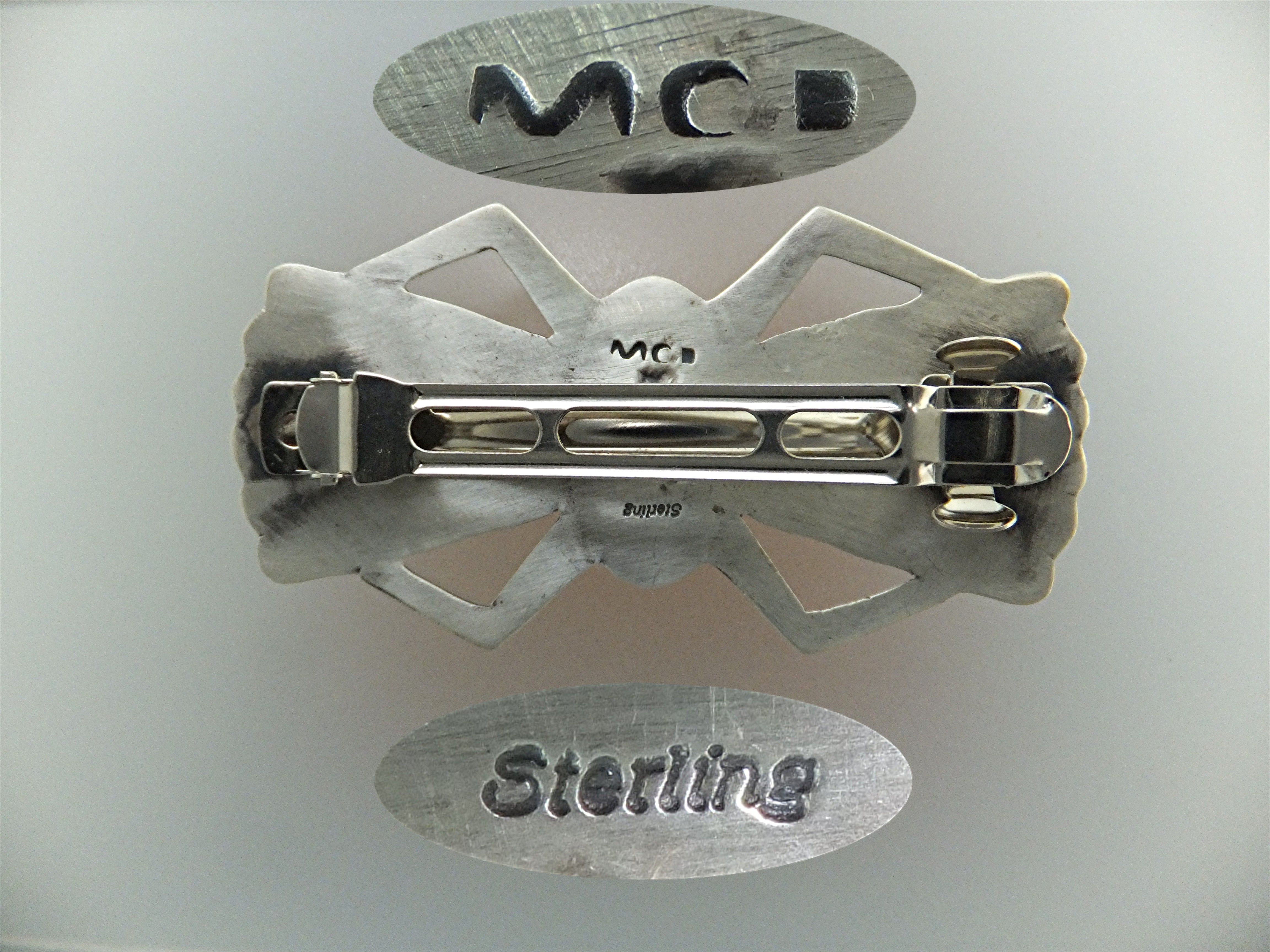Navajo Sterling Silver Turquoise Barette Signed M.C