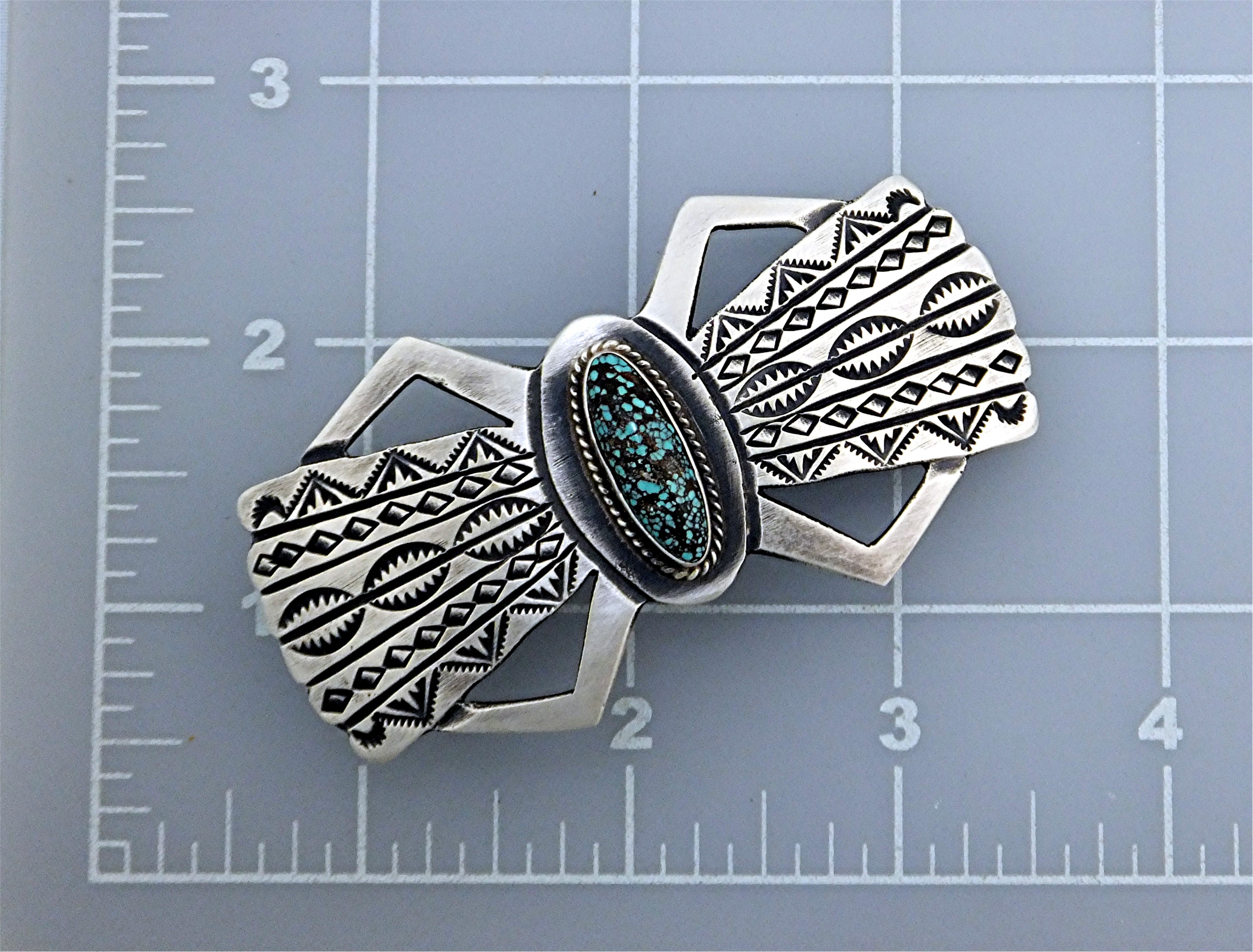 Navajo Sterling Silver Turquoise Barette Signed M.C