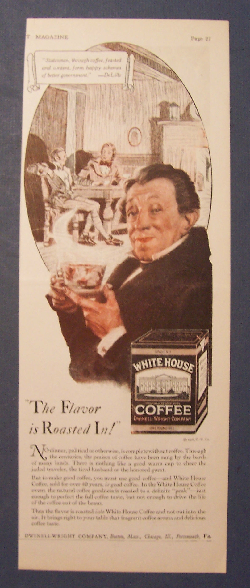 1928 White House Coffee with Man Holding Cup Of Coffee