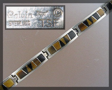 Navajo Calvin Begay Tiger eye Onyx Sterling Silver