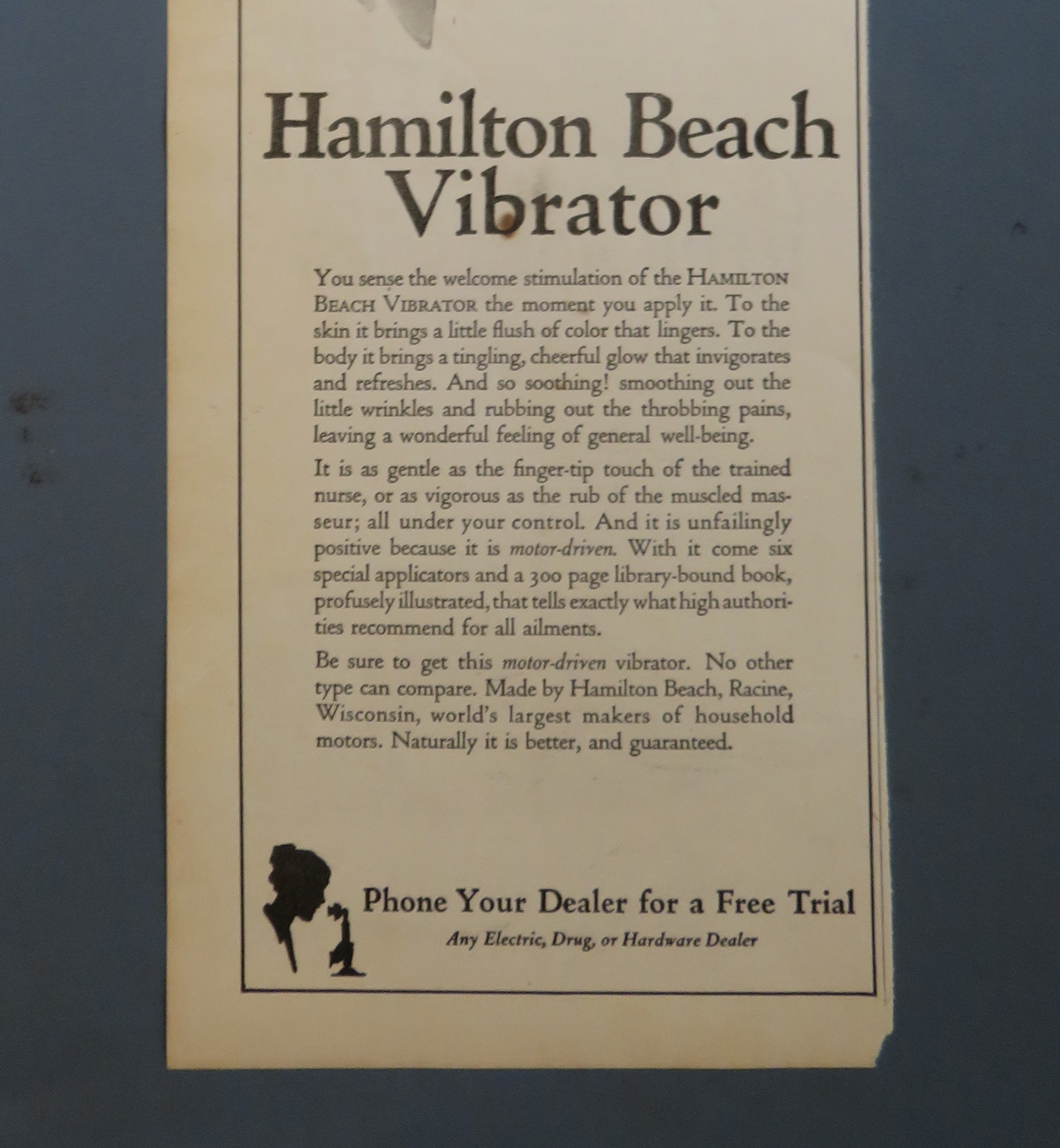 1920 Hamilton Beach Vibrator with Woman Holding It