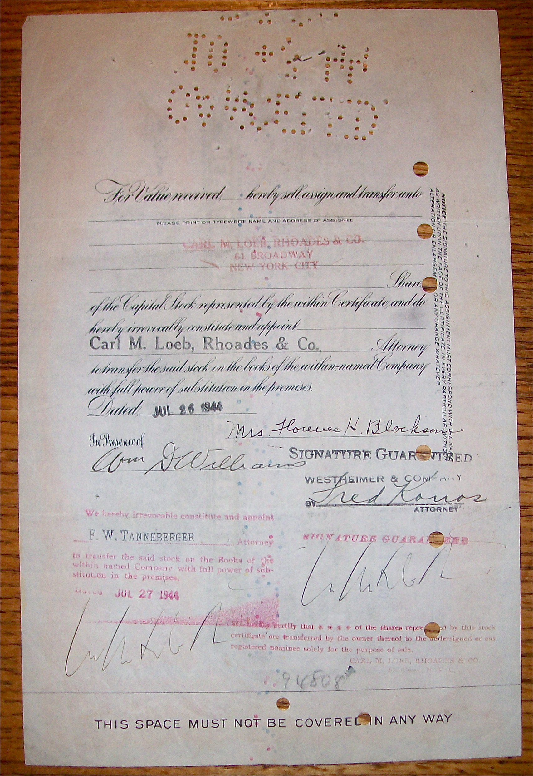 1940 New York, Ontario & Western Railway Stock